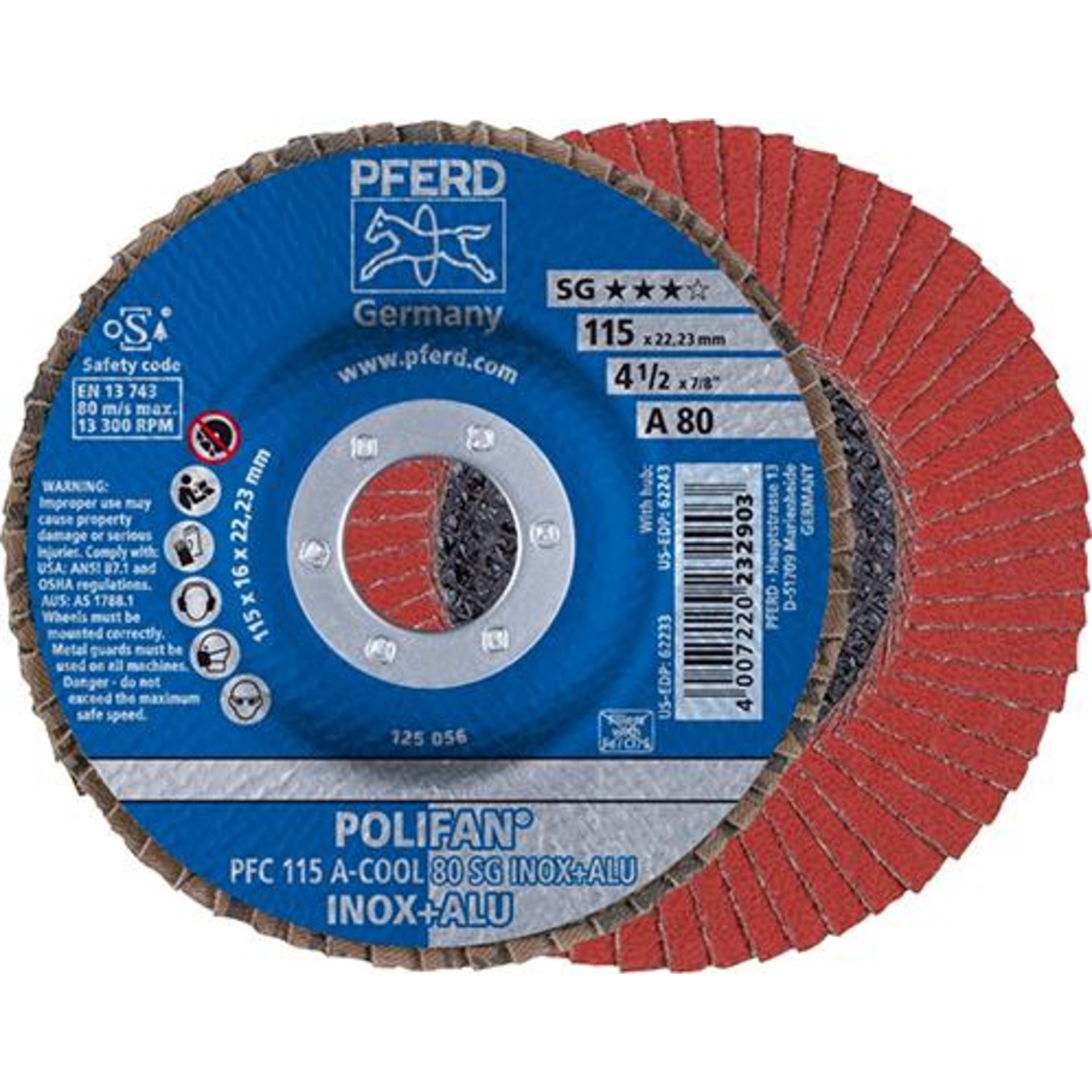 Fächerschleifscheibe A-COOL SG gewölbt 115mm K80 Pferd