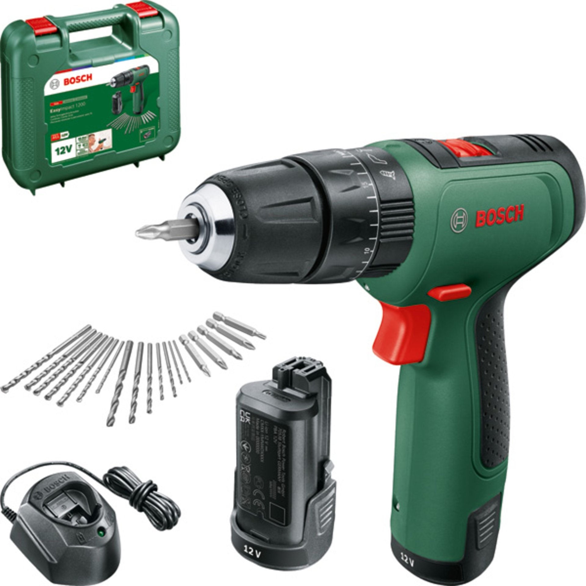 Akku-Bohrschrauber EasyImpact 1200, 2 x Akku PBA 12V 1.5Ah, Bohrer-Set, Tragekf.