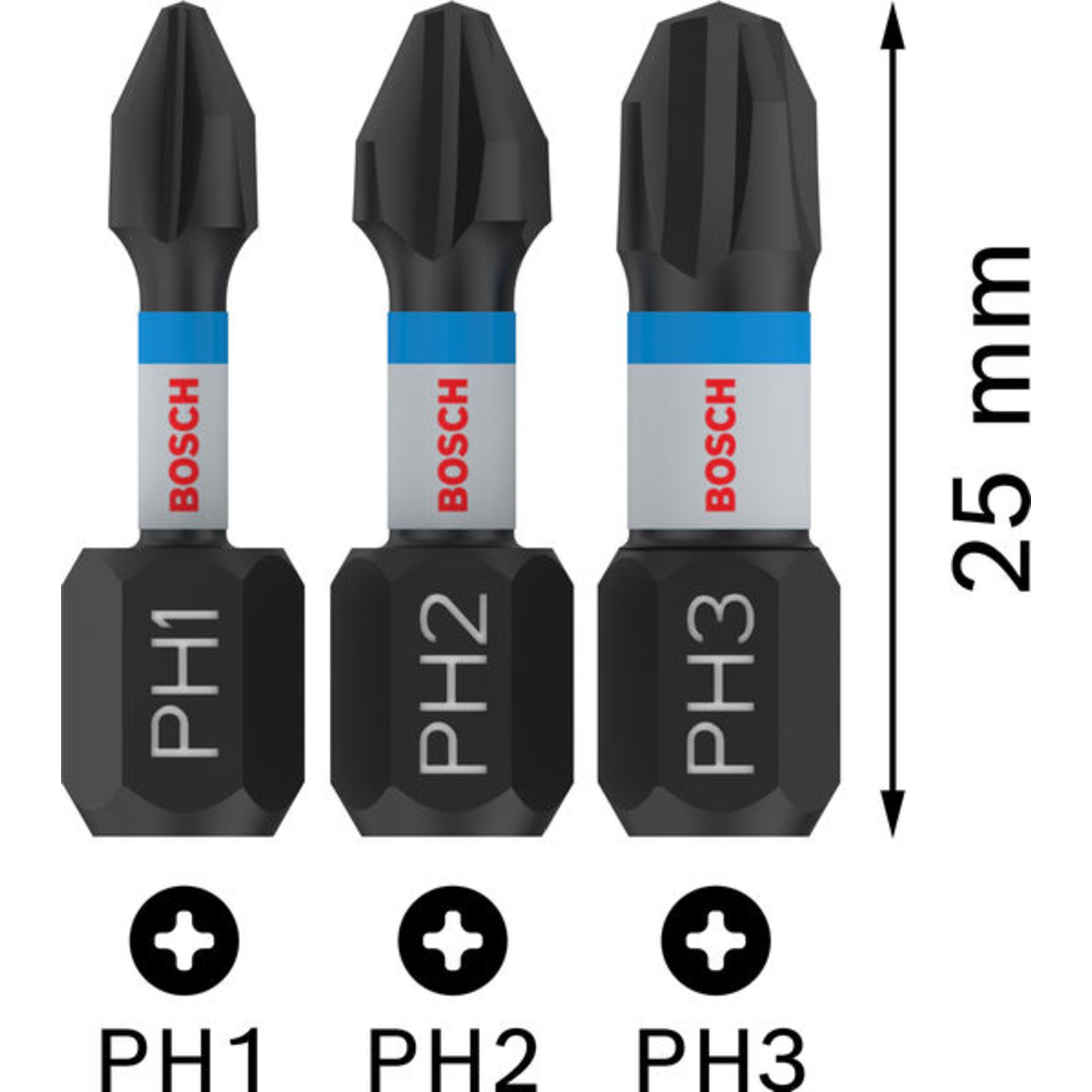 PRO PH Impact Bit Set, 25 mm, 3-tlg