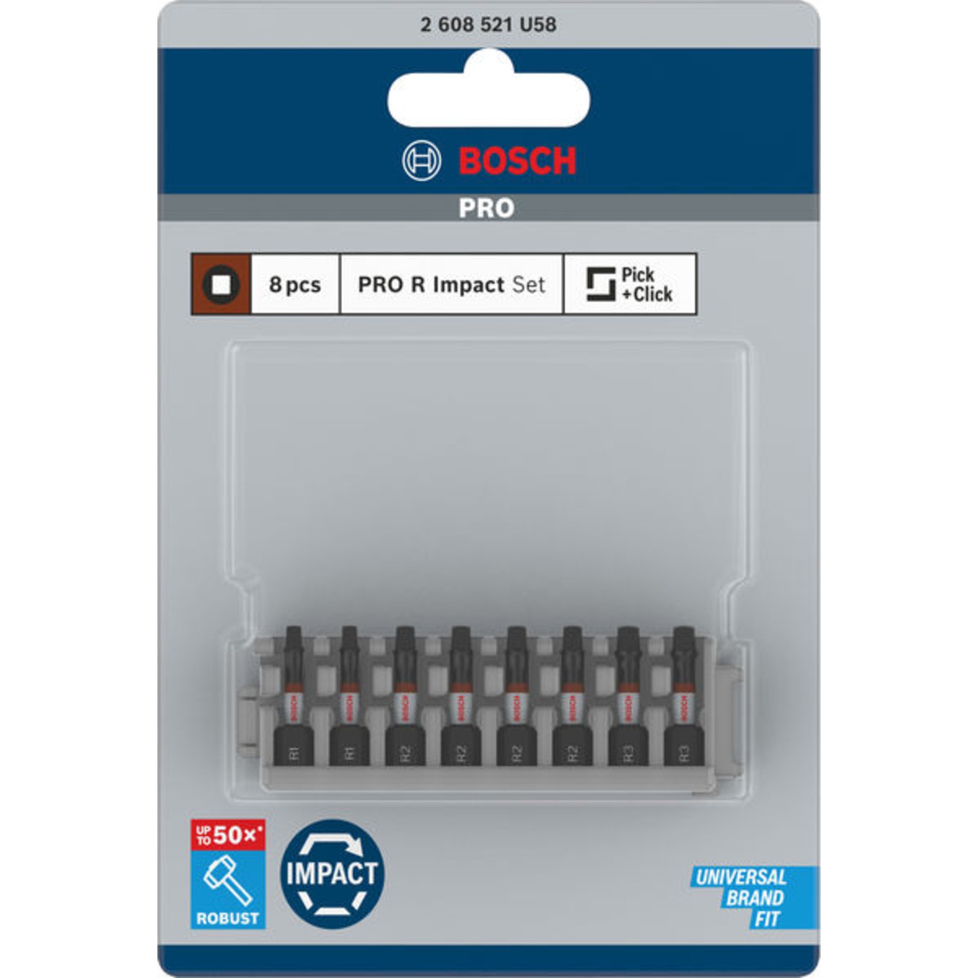 PRO R Impact Bit Set, 2 x R1, 4 x R2, 2 x R3, 55 mm, 8-tlg