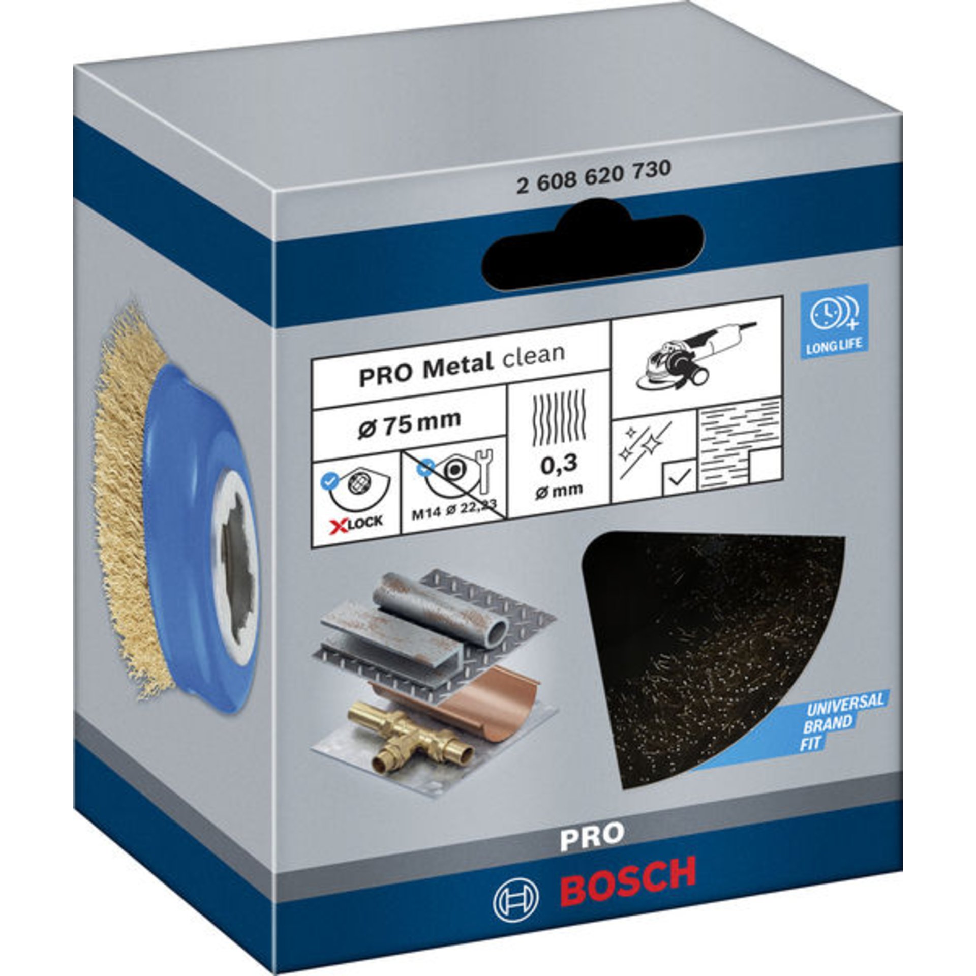 PRO Metal clean X-Lock Topfbürste, 75 x 0,30 mm, vermessingt