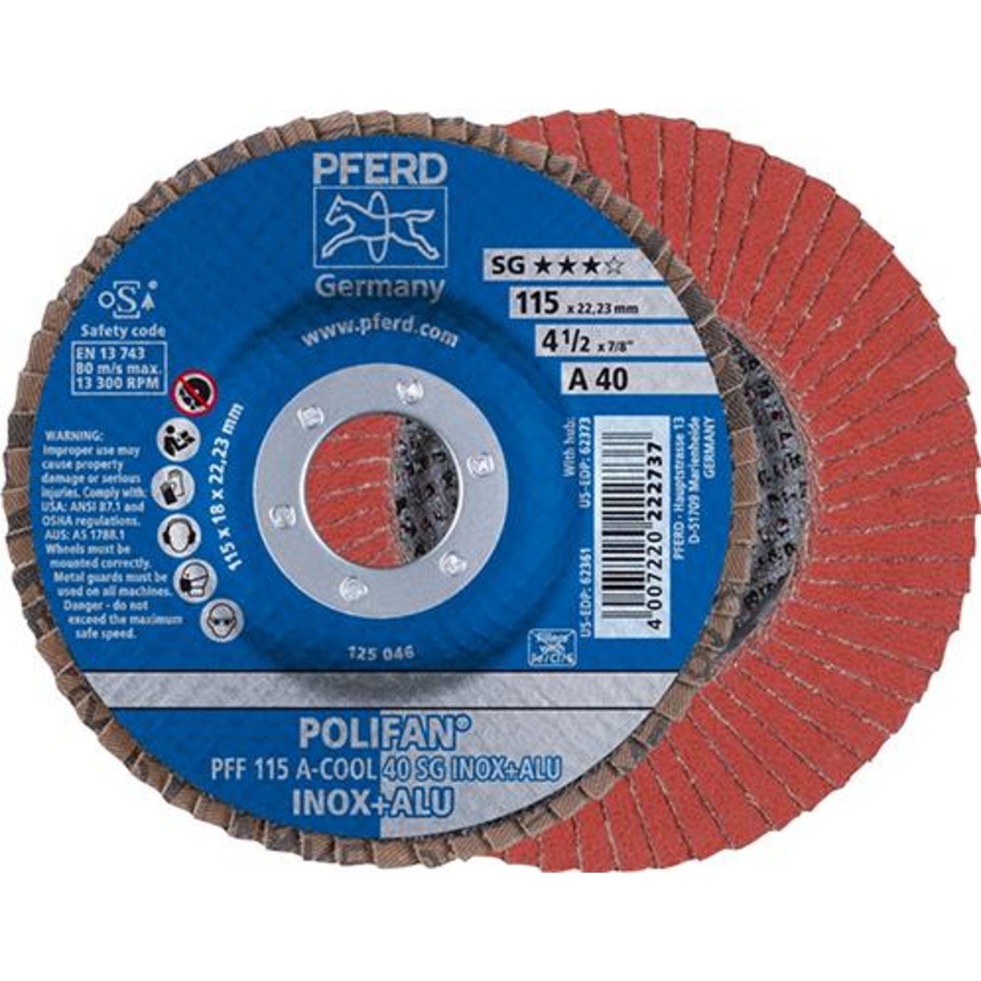 Fächerschleifscheibe A-COOL SG gerade 115mm K40 Pferd