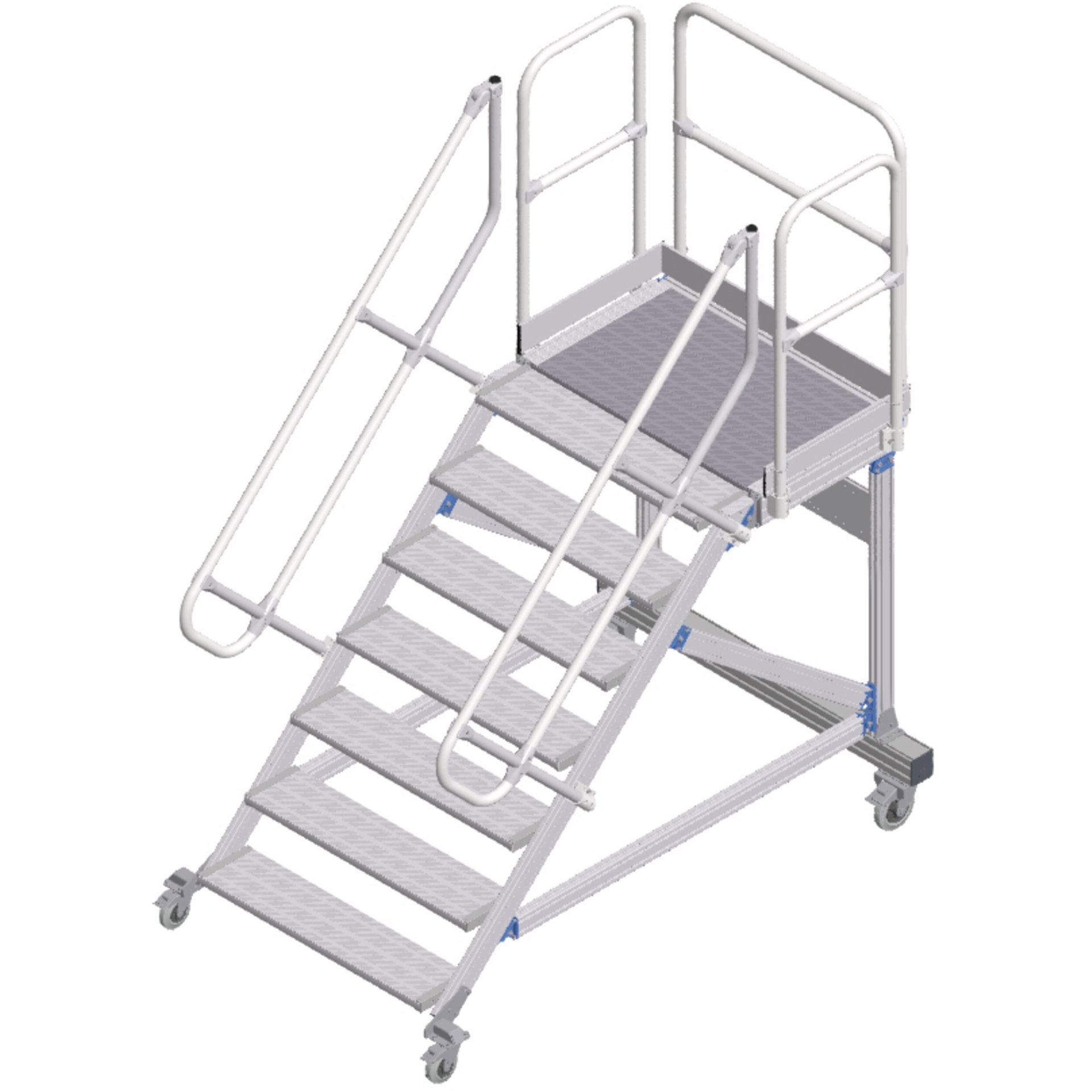 Plattformtreppe fahrbar 45° 7 Stufen, 1000 mm breit, Höhe 1,50 m
