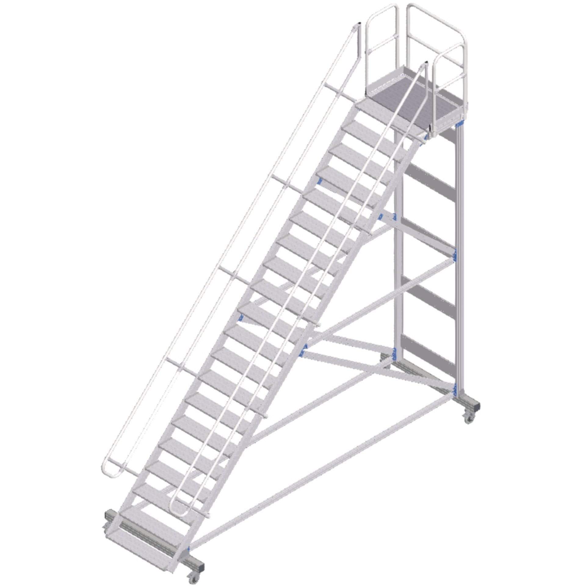 Plattformtreppe fahrbar 45° 20 Stufen, 1000 mm breit, Höhe 4,51 m