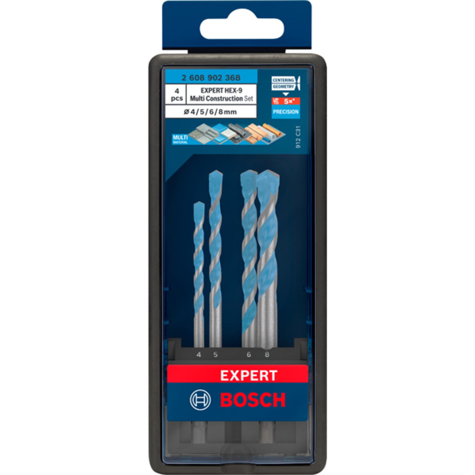 EXPERT HEX-9 Multi Construction Bohrer-Set, 4x90/5x100/6x100/8x100 mm, 5-tlg.