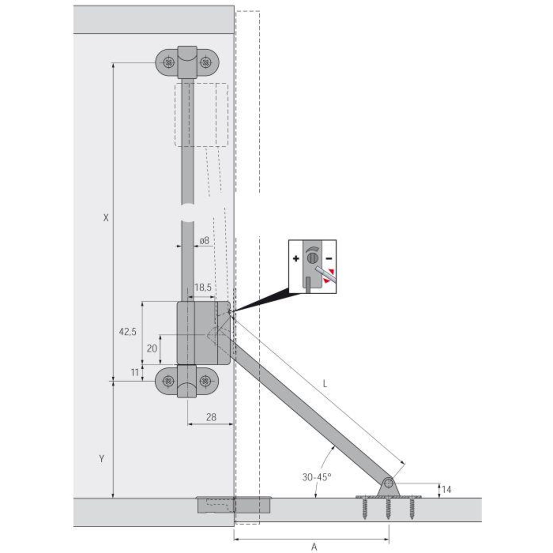 Bremsklappenhalter Glanzmetall 350 - 400 mm Hettich
