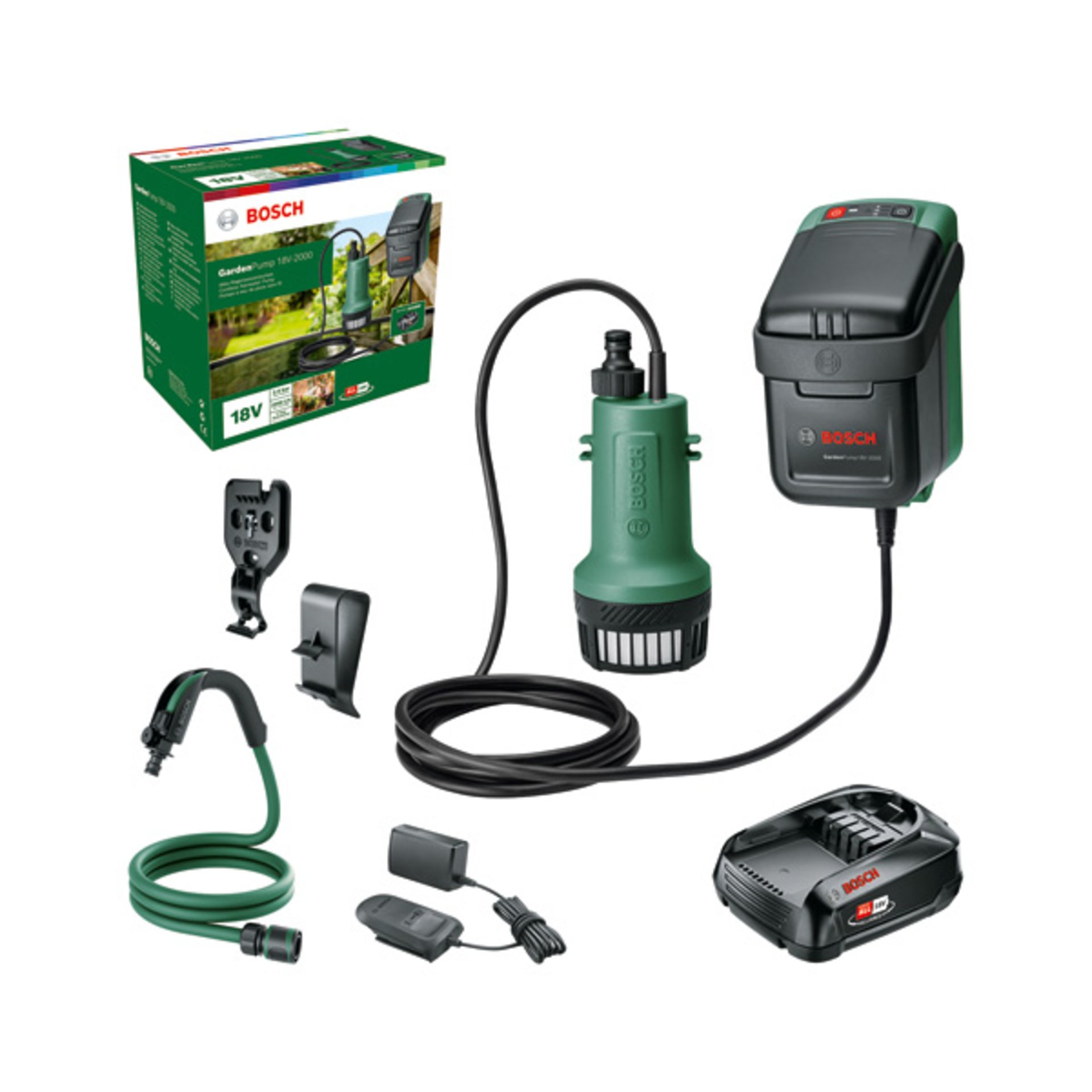 Akku-Regenwasserpumpen GardenPump 18V-2000, Akkupack 18V 2,5Ah