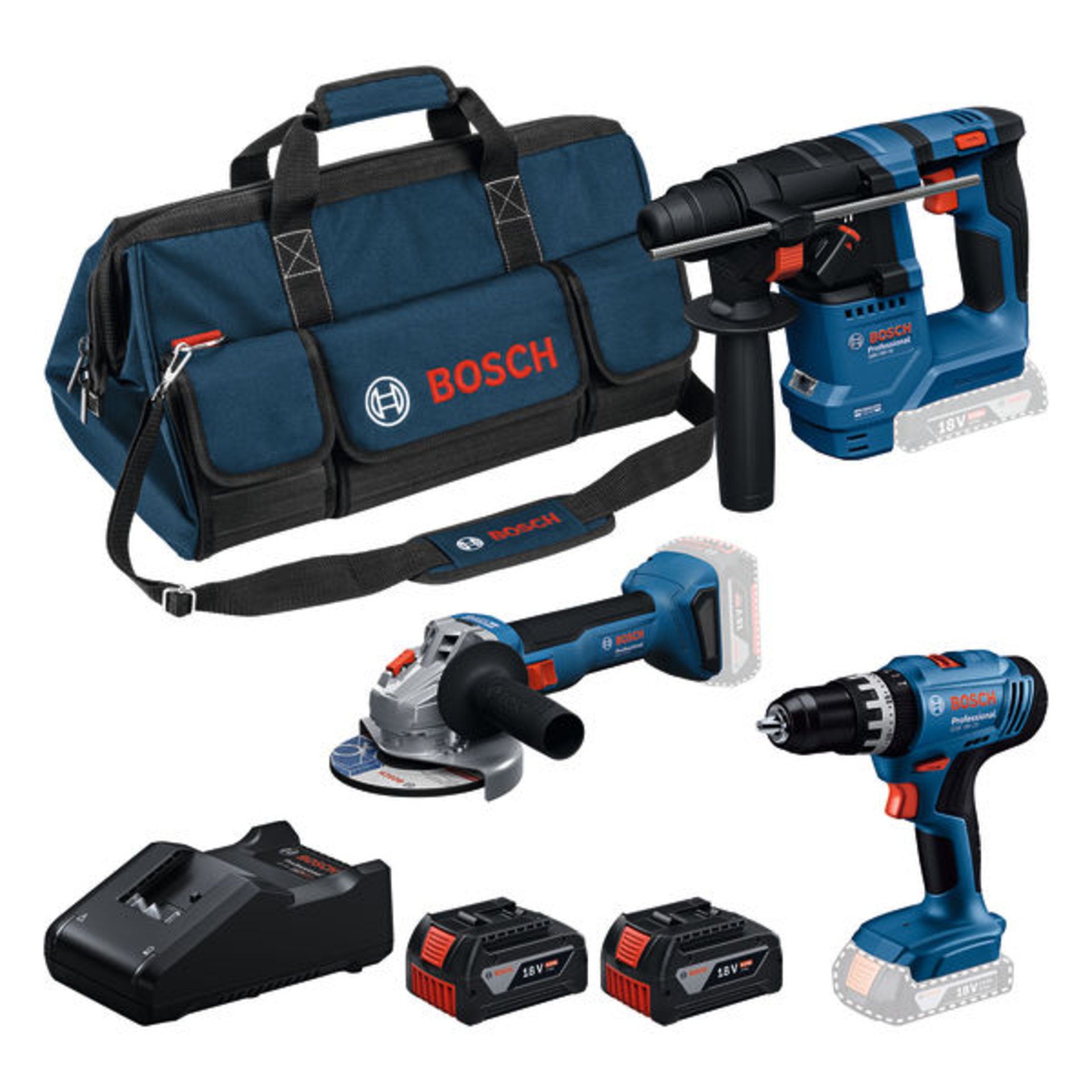 Combo Kit Set mit 3 18V-Werkzeugen: GSB + GBH + GWS + 2x GBA 4.0Ah + GAL18V-40