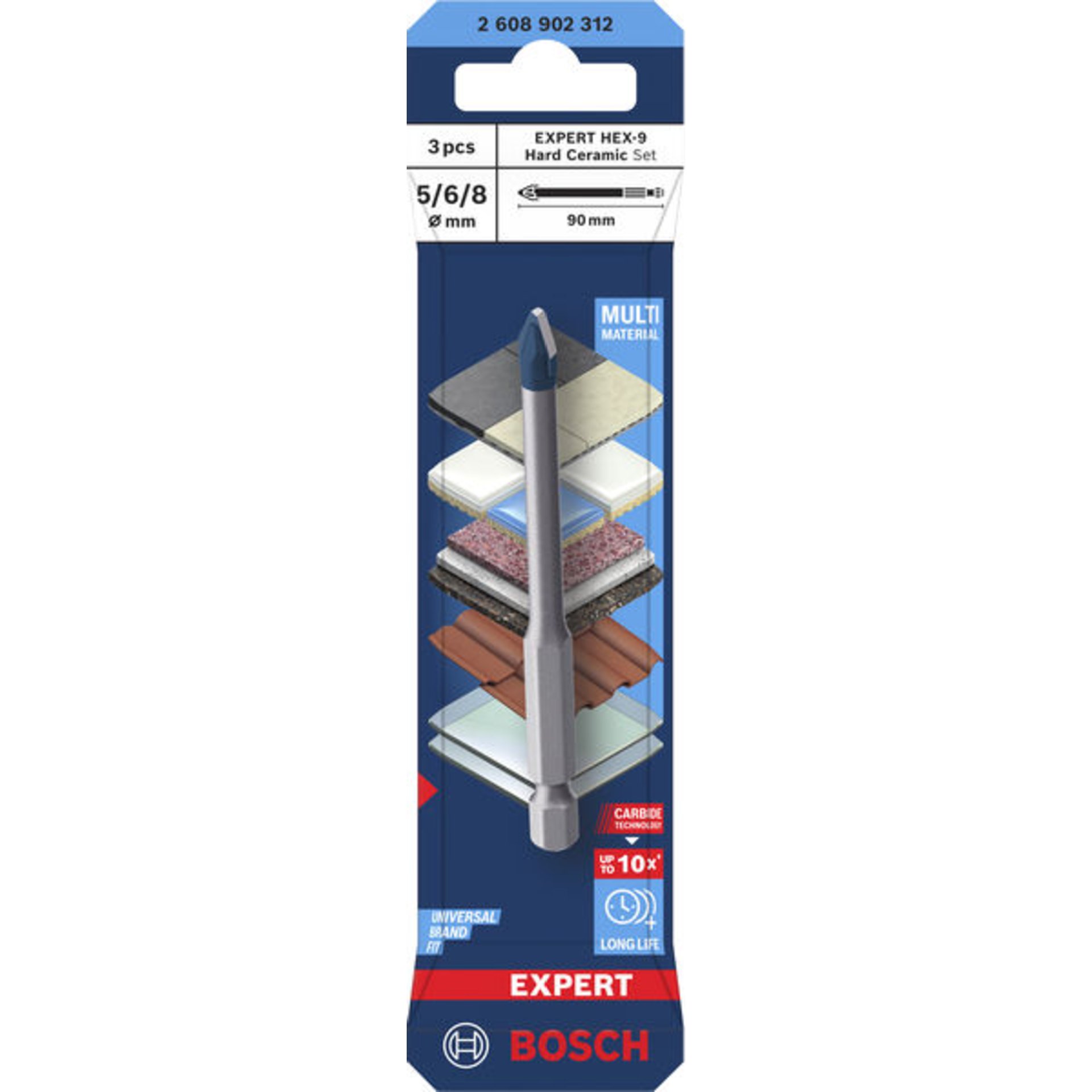 EXPERT HEX-9 Hard Ceramic HEX-9 Bohrer-Set, 5 x 90; 6 x 90; 8 x 90 mm, 3-tlg.