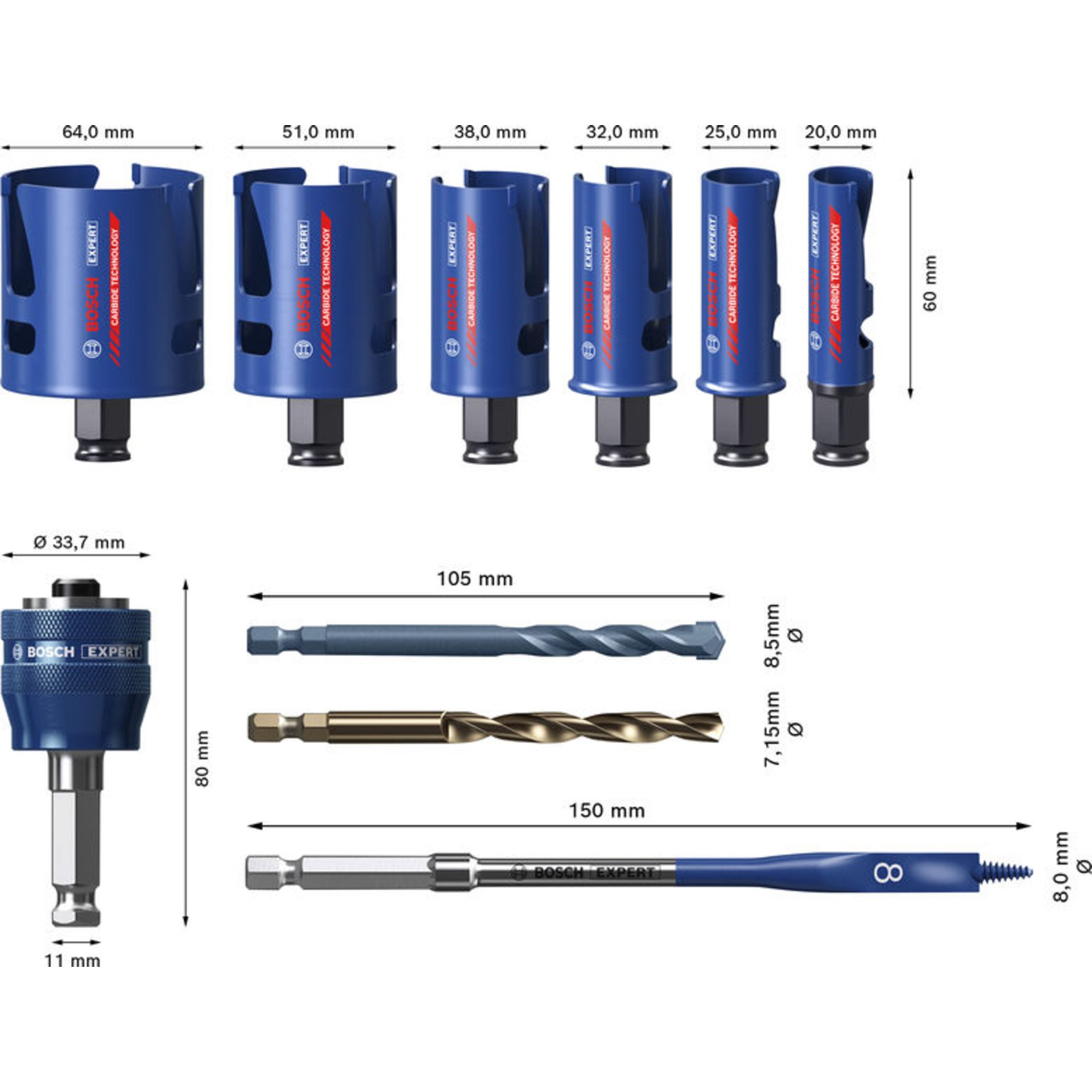 EXPERT Construction Material Power Change Plus-Lochsägen-Set, 10-tlg.