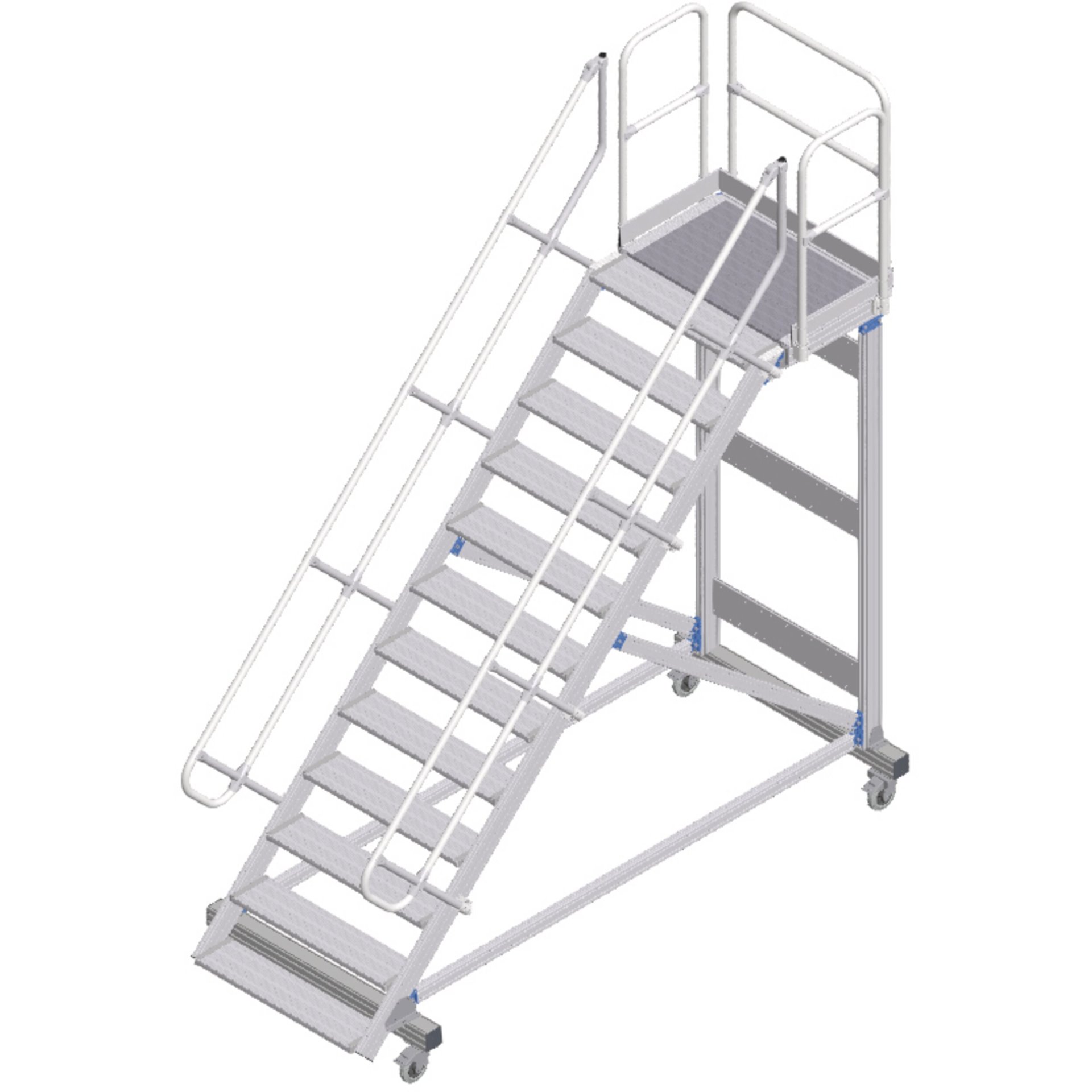 Plattformtreppe fahrbar 45° 12 Stufen, 1000 mm breit, Höhe 2,79 m