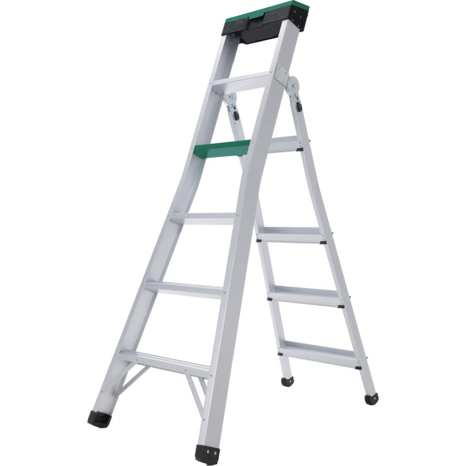 3-in-1 Leiter FORTIS 5 Sprossen Aluminium Werkzeugbox Höhe1 1,80m / Höhe2 2,95m