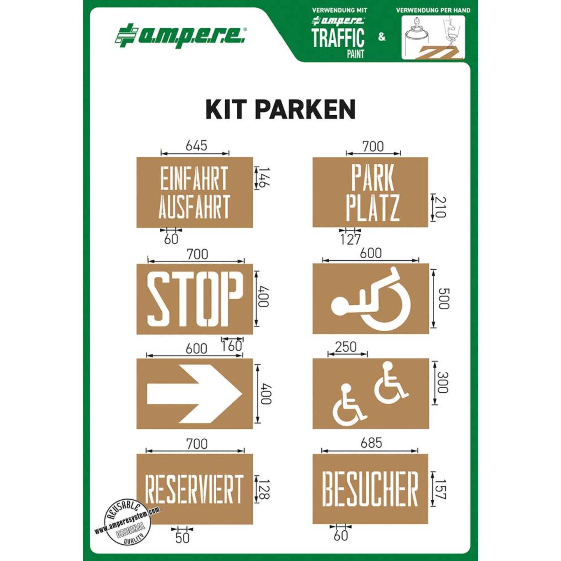 Schablonenset Schablonen KIT Parken a.m.p.e.r.e.