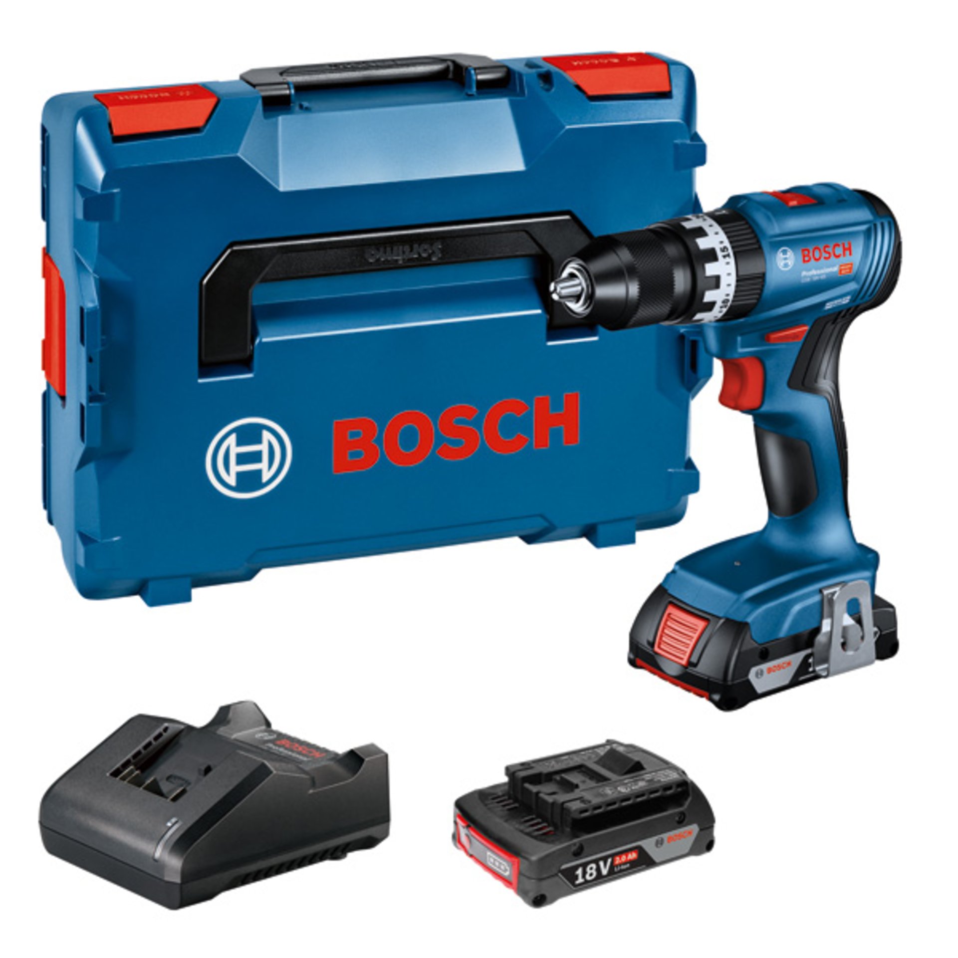 Akku-Schlagbohrschrauber GSB 18V-45, 2 x Akku GBA 18V 2.0Ah in L-BOXX