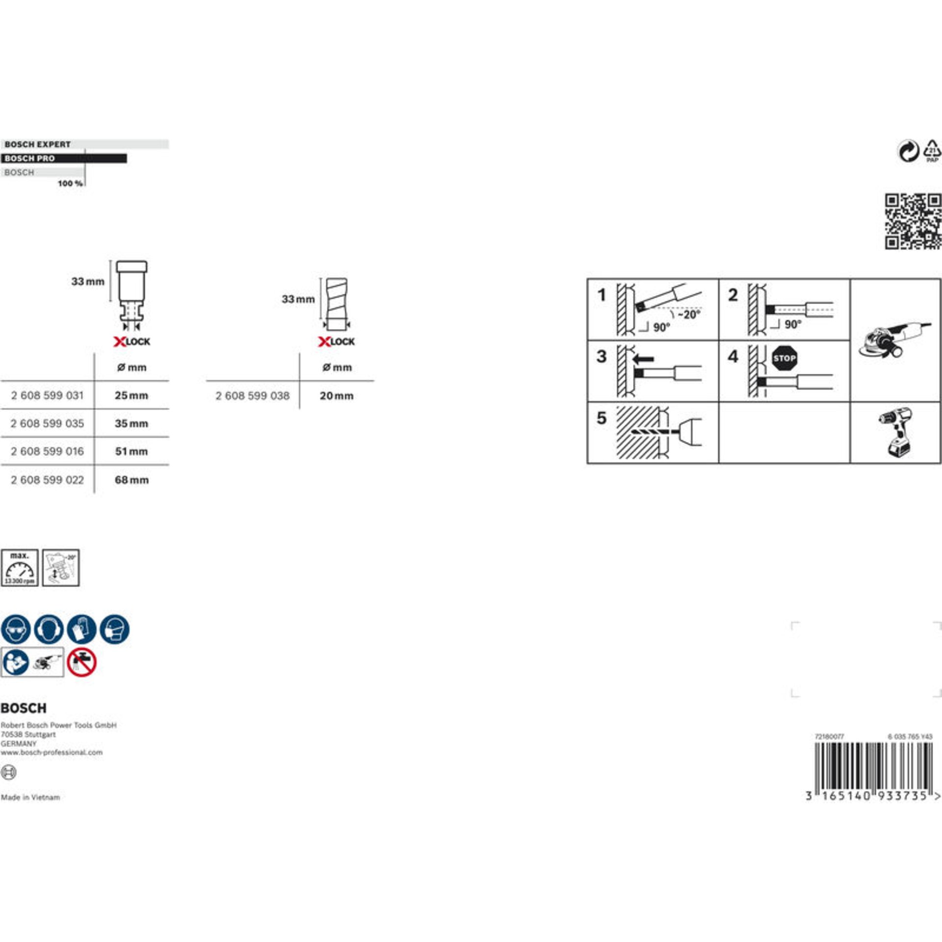 PRO Ceramic dry X-Lock Bohrkronen-Set, 68x33, 51x33, 35x33, 25x33, 20 mm, 5-tlg.
