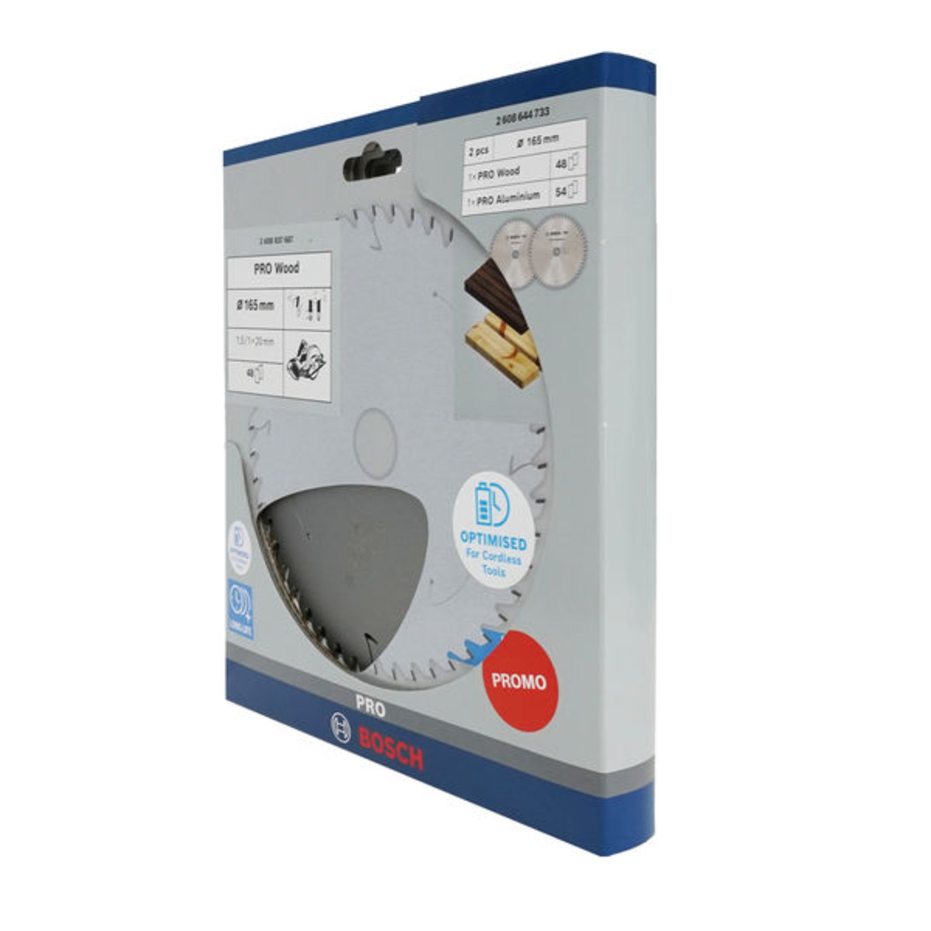 PRO Wood- und Aluminium-Kreissägeblatt 165 mm, kabellos, 2 Stk., Promo-Pack