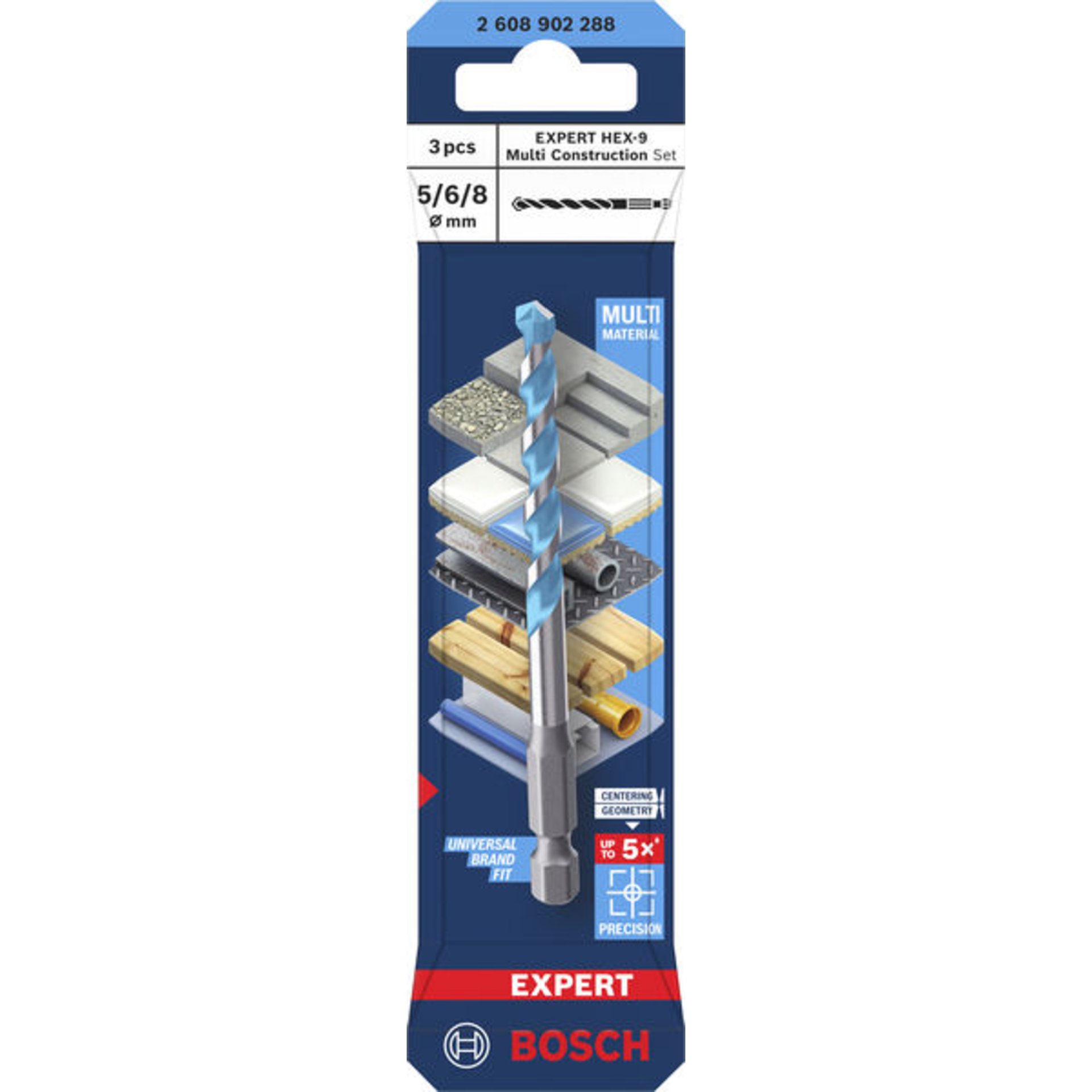 EXPERT HEX-9 Multi Construction Bohrer-Set, D= 5 / 6 / 8 mm, 3-tlg.