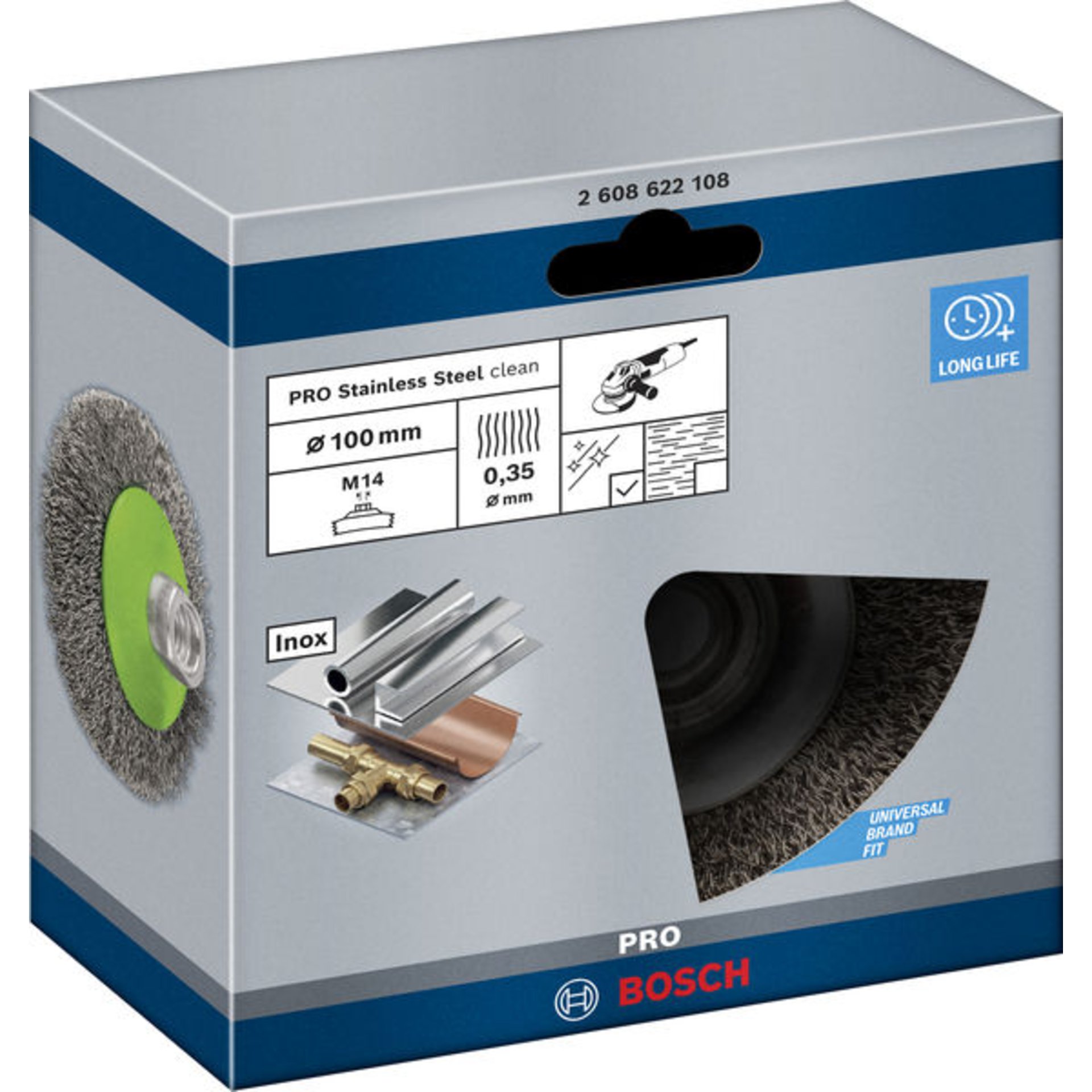 PRO Stainless Steel clean Kegelbürste, 100 x 0,35 mm, Gewinde