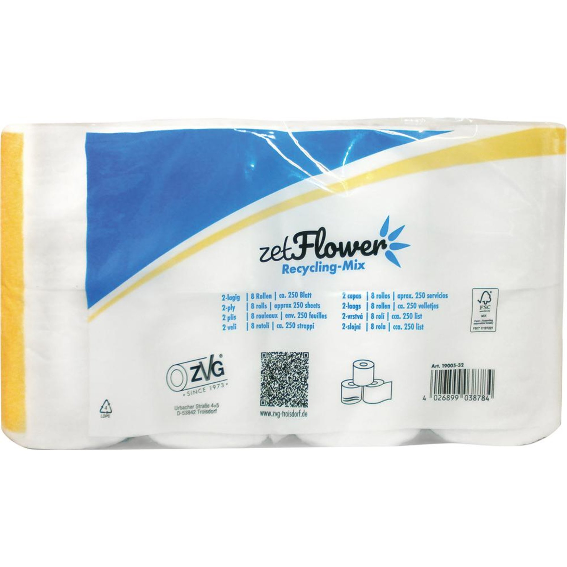 Toilettenpapier 2-lagig, altweiß 250 Blatt/Rolle
