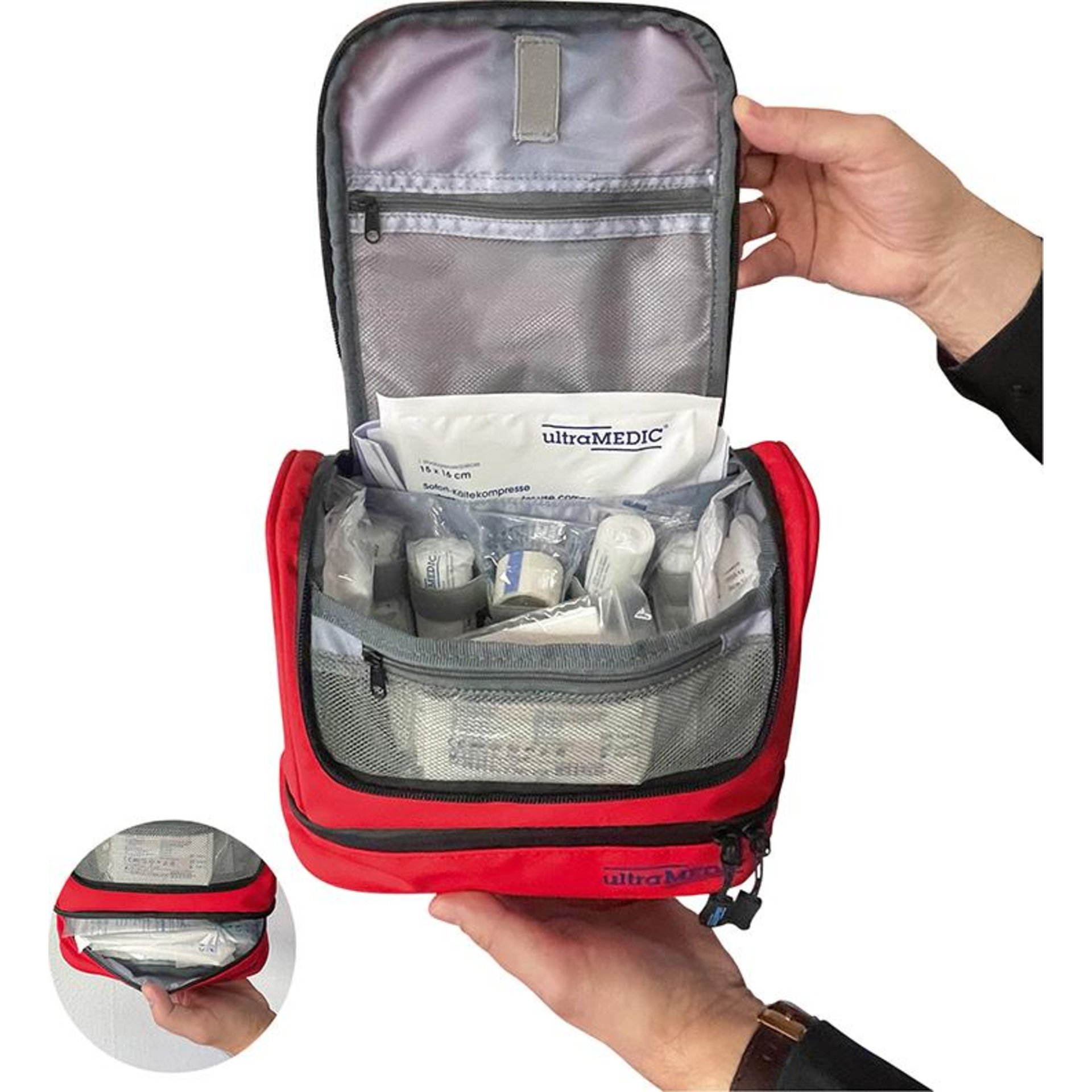 Erste Hilfe Tasche, ultraPOUCH,rot mit Füllung DIN 13157 mit FIDLOCK Magnet