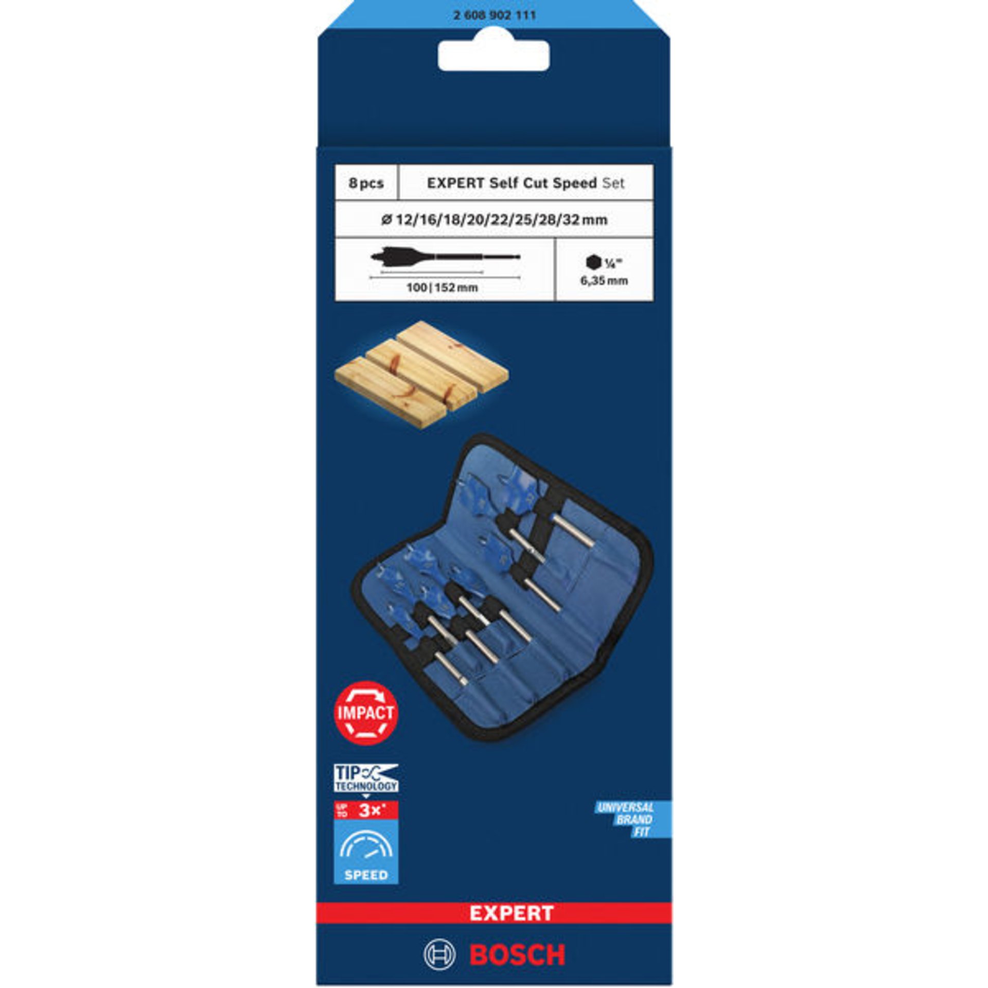 EXPERT Self Cut Speed Flachfräsbohrer-Set, 12/16/18/20/22/25/28/32 mm, 8-tlg.