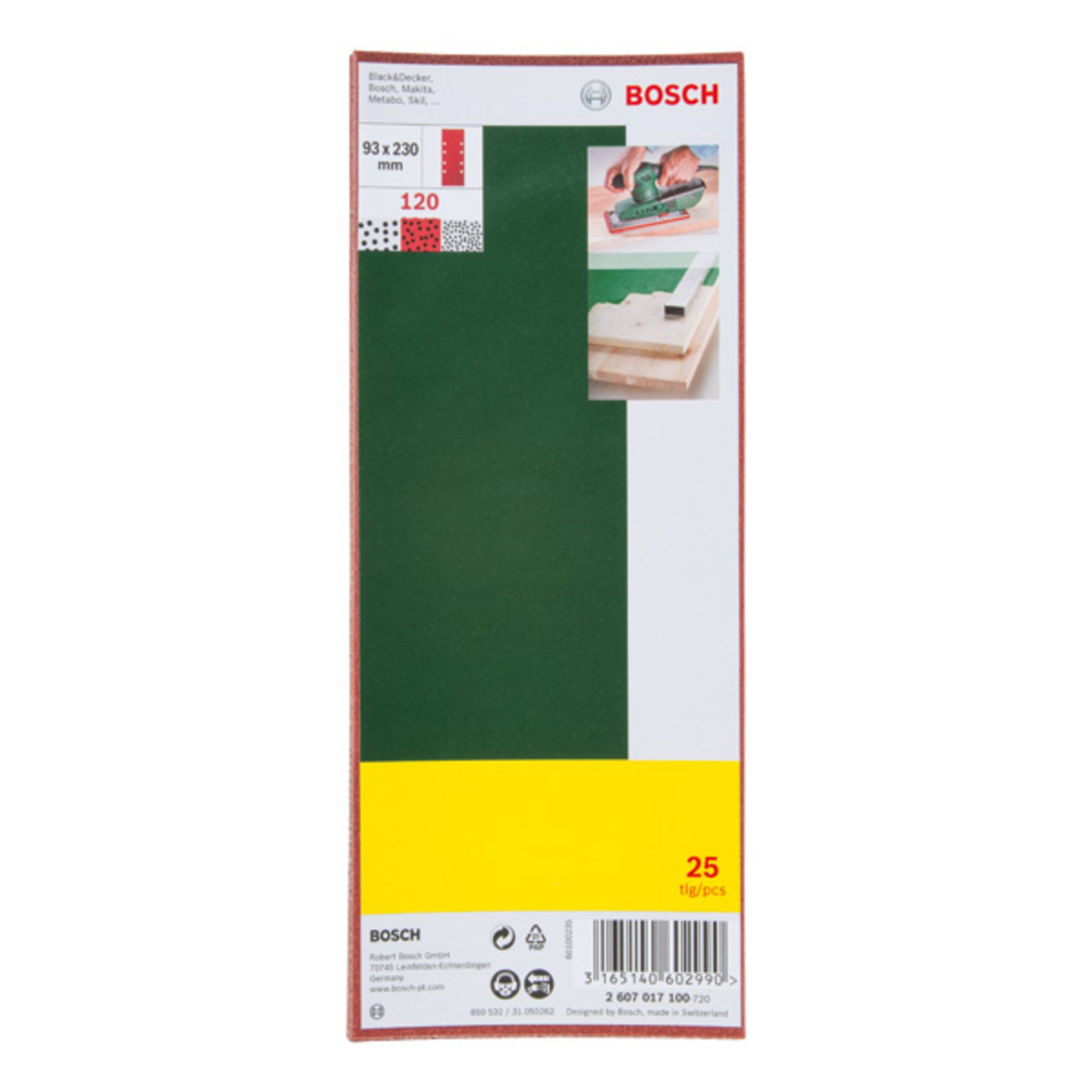 Schleifblatt-Set für Schwingschleifer, 8 Löcher, 93 x 230 mm, K 120, 25er-Pack