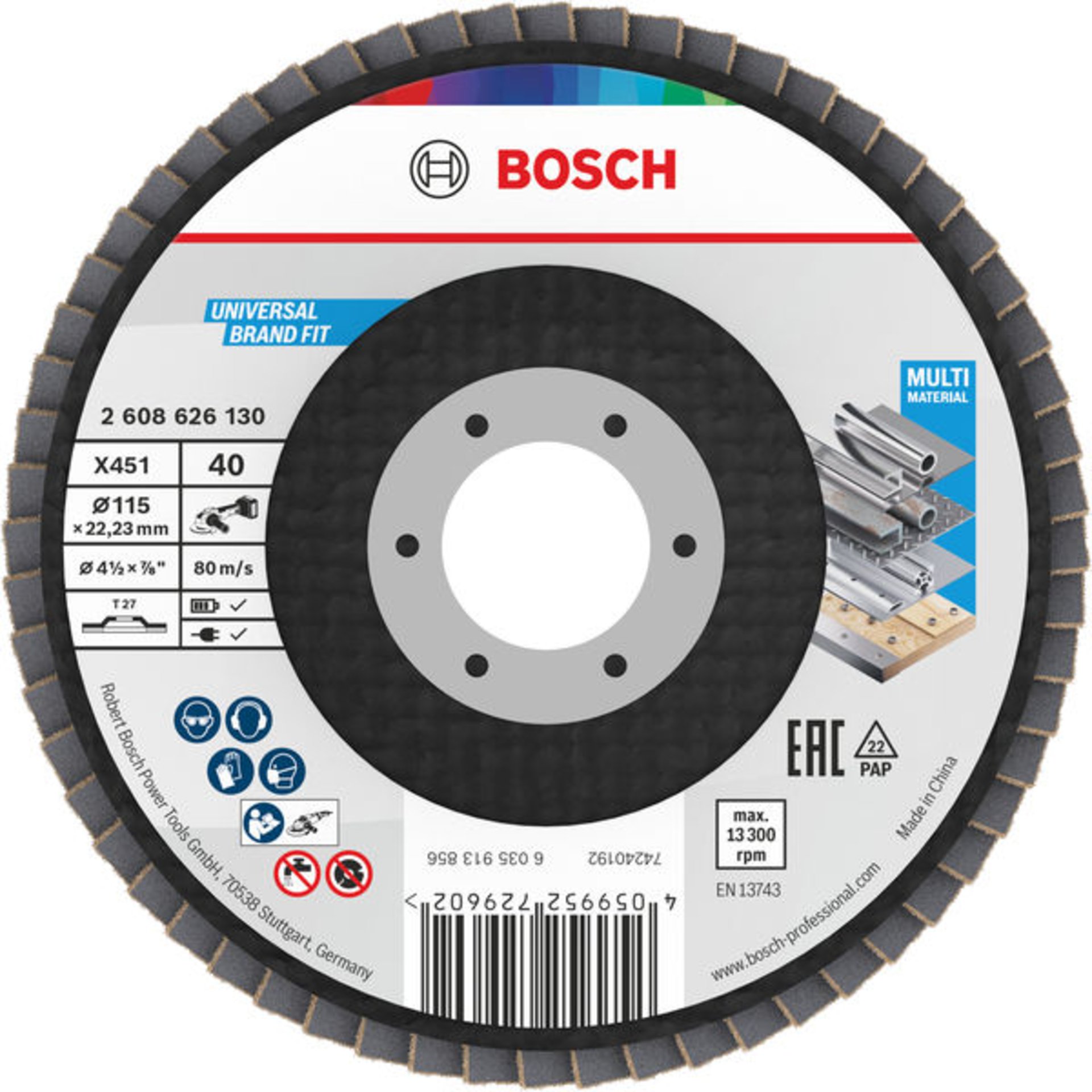 X451 Fächerschleifscheibe, 115 x 22,23 mm, K40, Z27, 15-tlg
