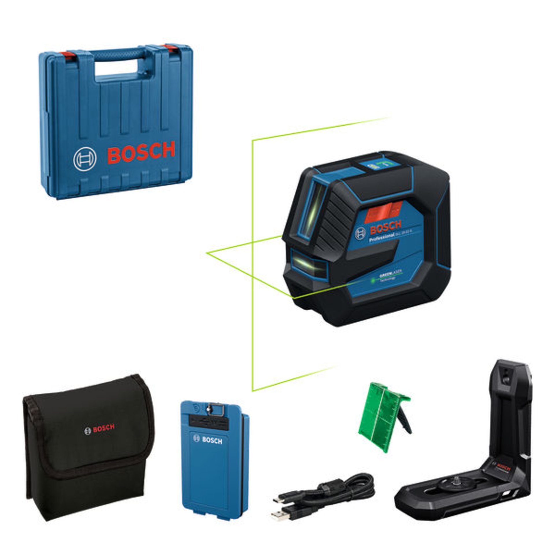 Linienlaser GLL 20-22 G, BA 3.7V 3.0Ah XL + USB-C®-Kabel im Handwerkerkoffer