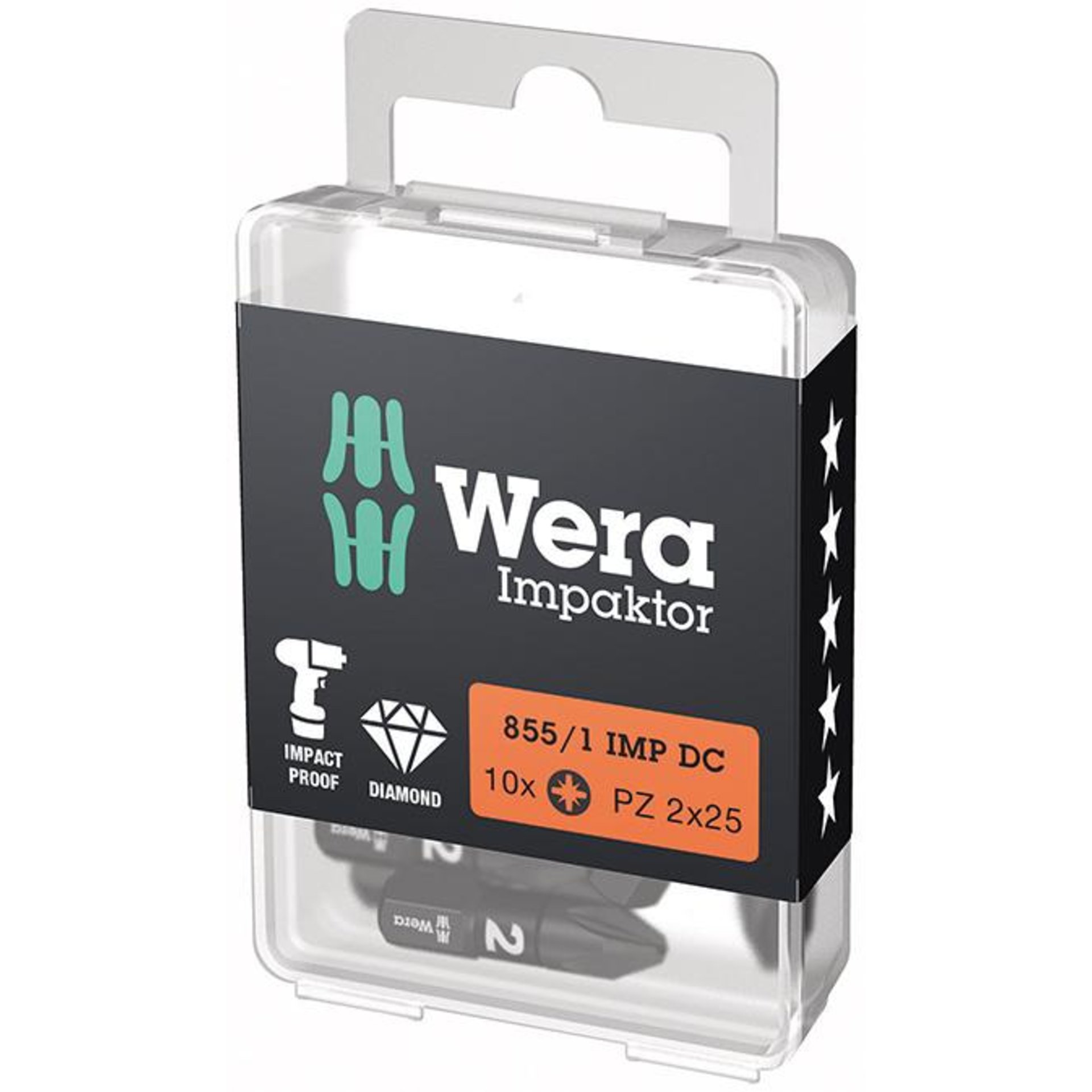 Bit Impaktor 1/4" DIN 3126 C6,3 PZ2x25mm 10er Pack Wera
