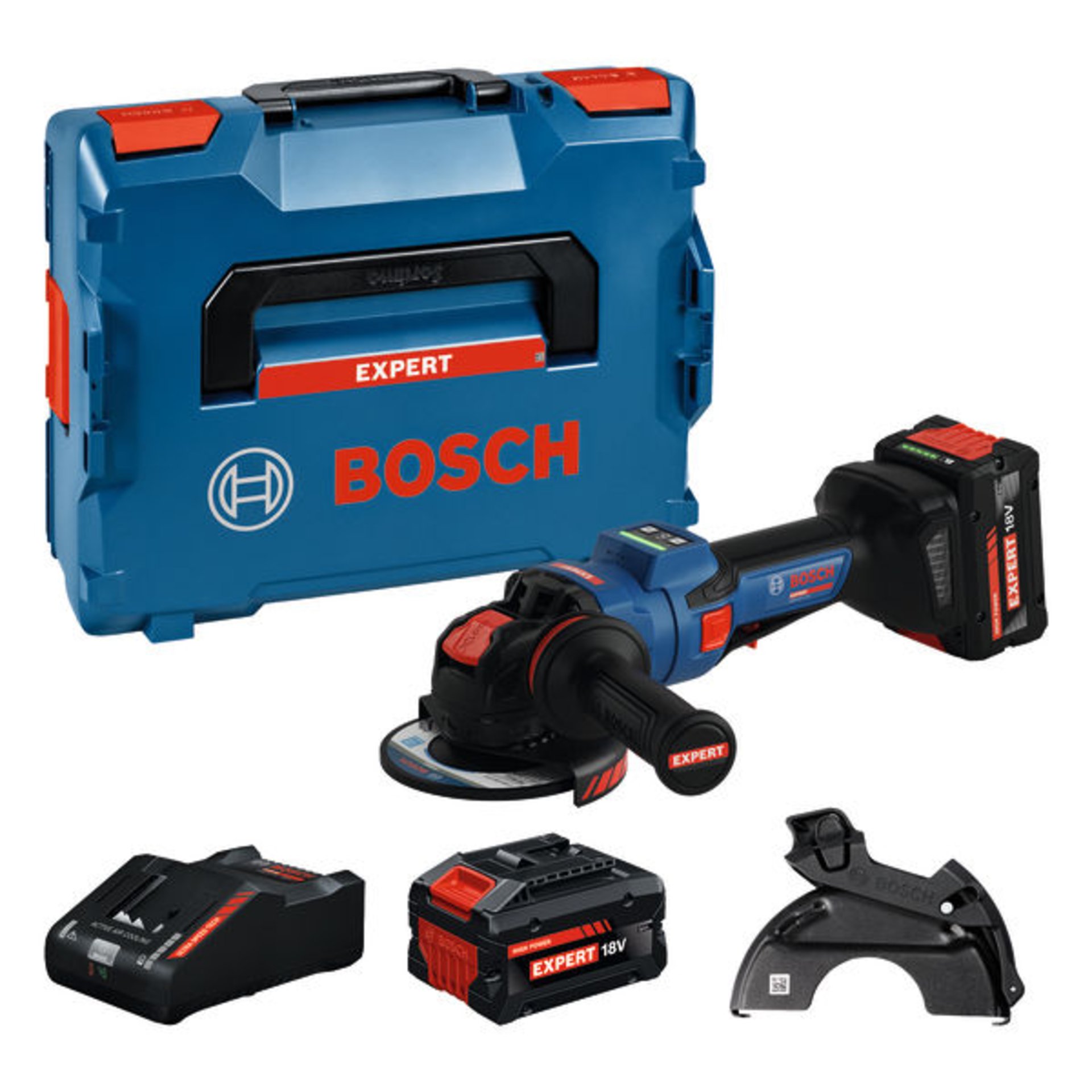 Winkelschleifer EXWX18V-15PS, 2 x EXBA18V-80 in L-BOXX