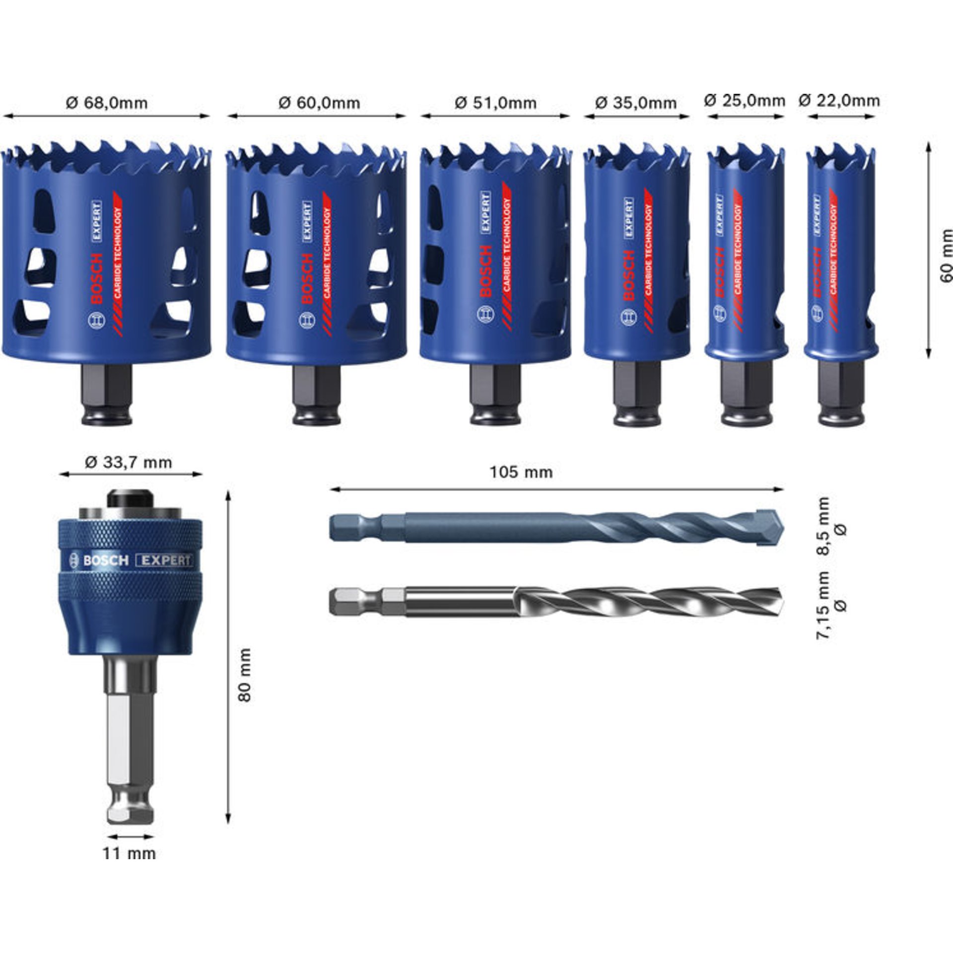 EXPERT Multi Material Power Change Plus-Lochsäge, 22/25/35/51/60/68x60 mm,9-tlg.