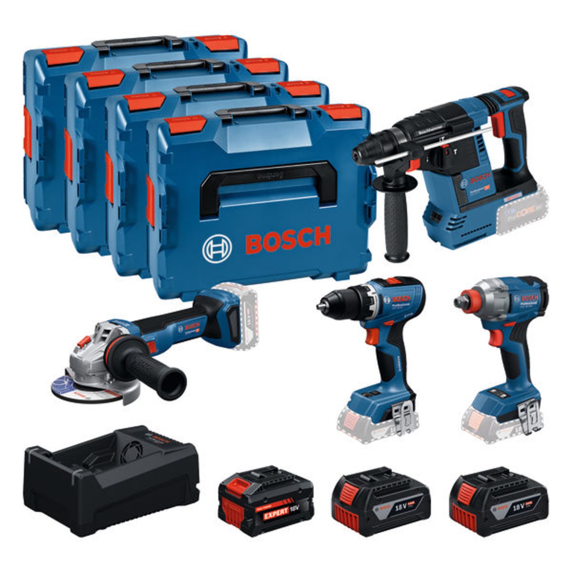 Combo Kit 18V Werkzeug-Set: GSR 18V-65 + GDX 18V-285 + GBH 18V-26 + GWS 18V-11