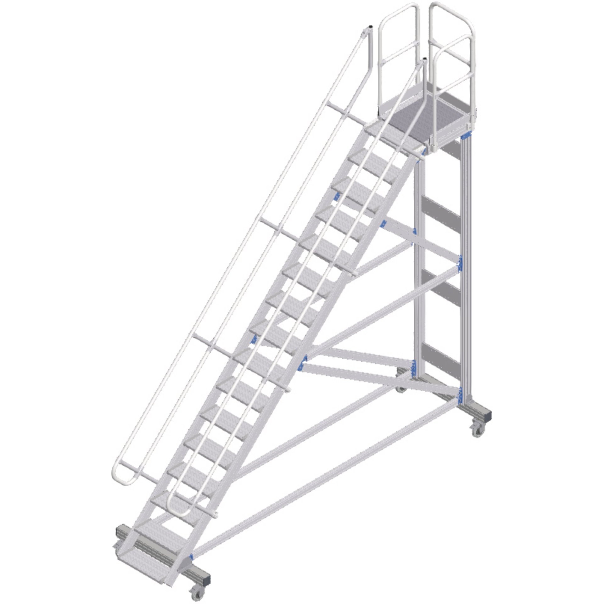 Plattformtreppe fahrbar 45° 16 Stufen, 600 mm breit, Höhe 3,65 m