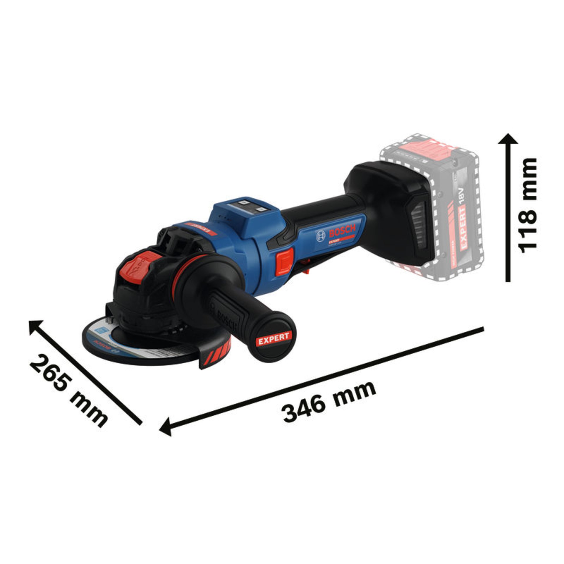Winkelschleifer EXWX18V-15PS, 2 x EXBA18V-80 in L-BOXX