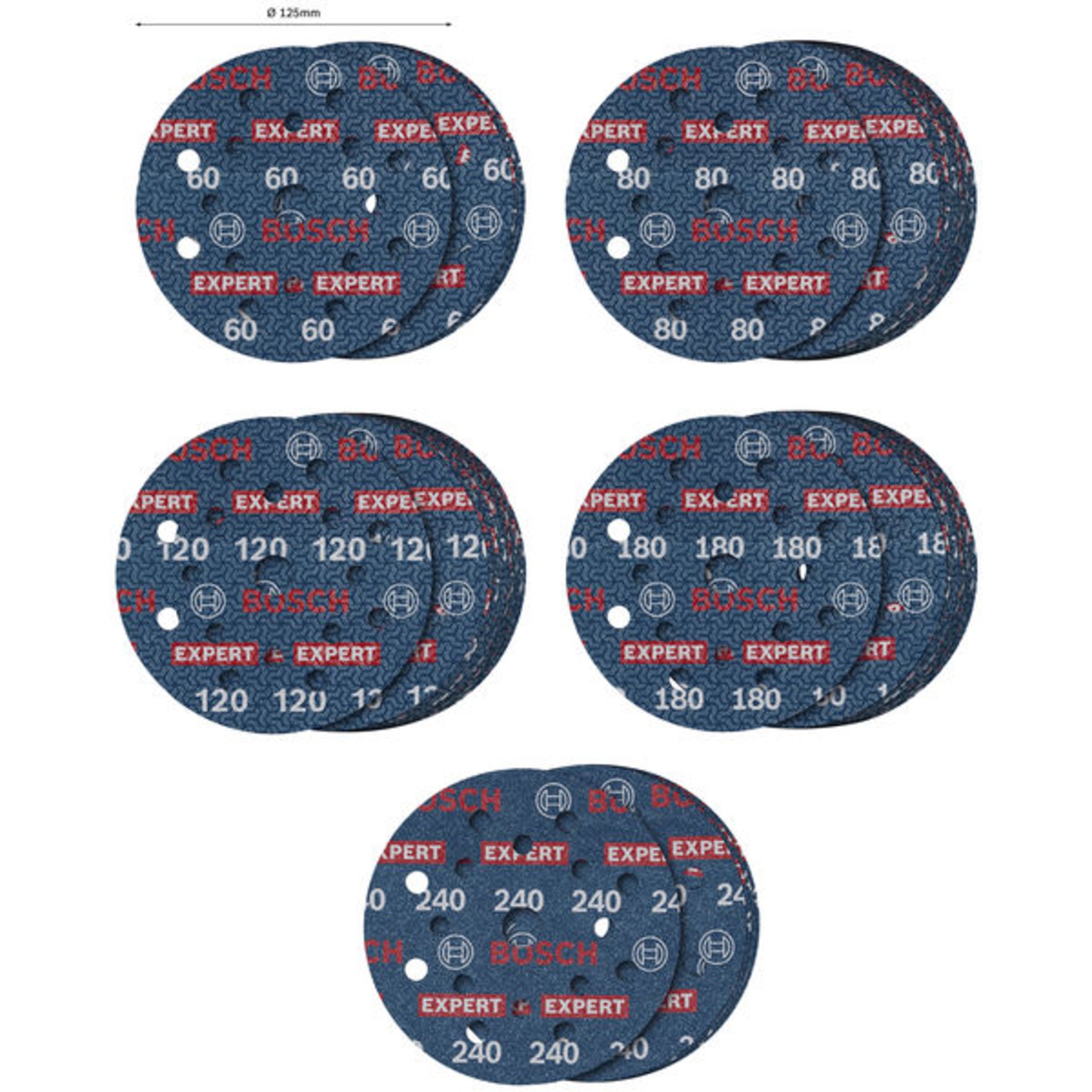 EXPERT O780 Foil Schleiffolie Set, 125 mm, K60/80/120/180/240, 55-tlg.
