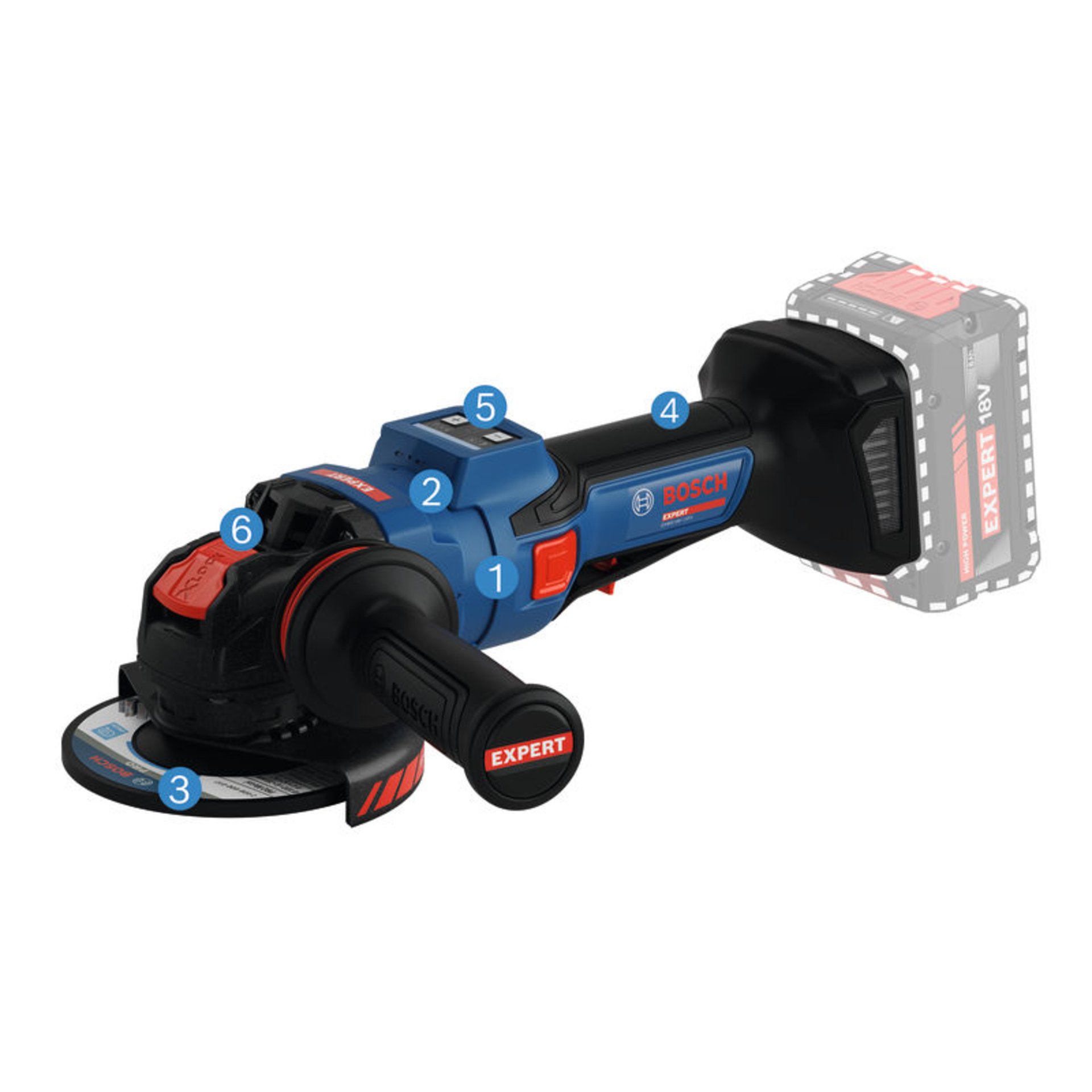 Winkelschleifer EXWX18V-15PS, 2 x EXBA18V-80 in L-BOXX