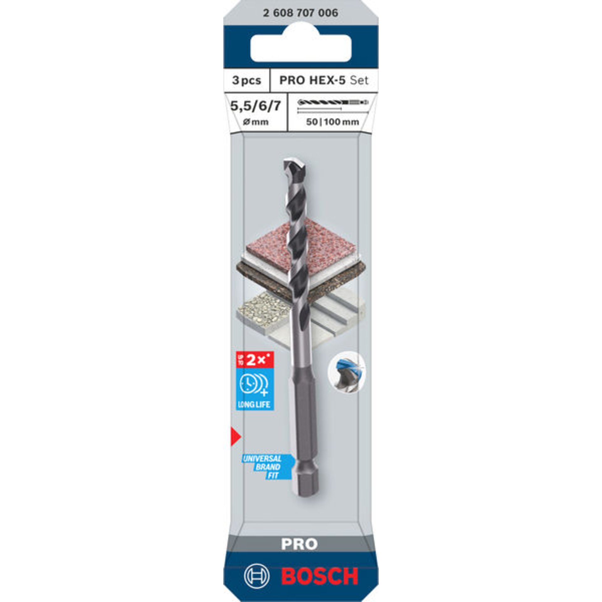 PRO HEX-5 Bohrer-Set, 5,5x100, 6x100, 7x100 mm, 3-tlg.