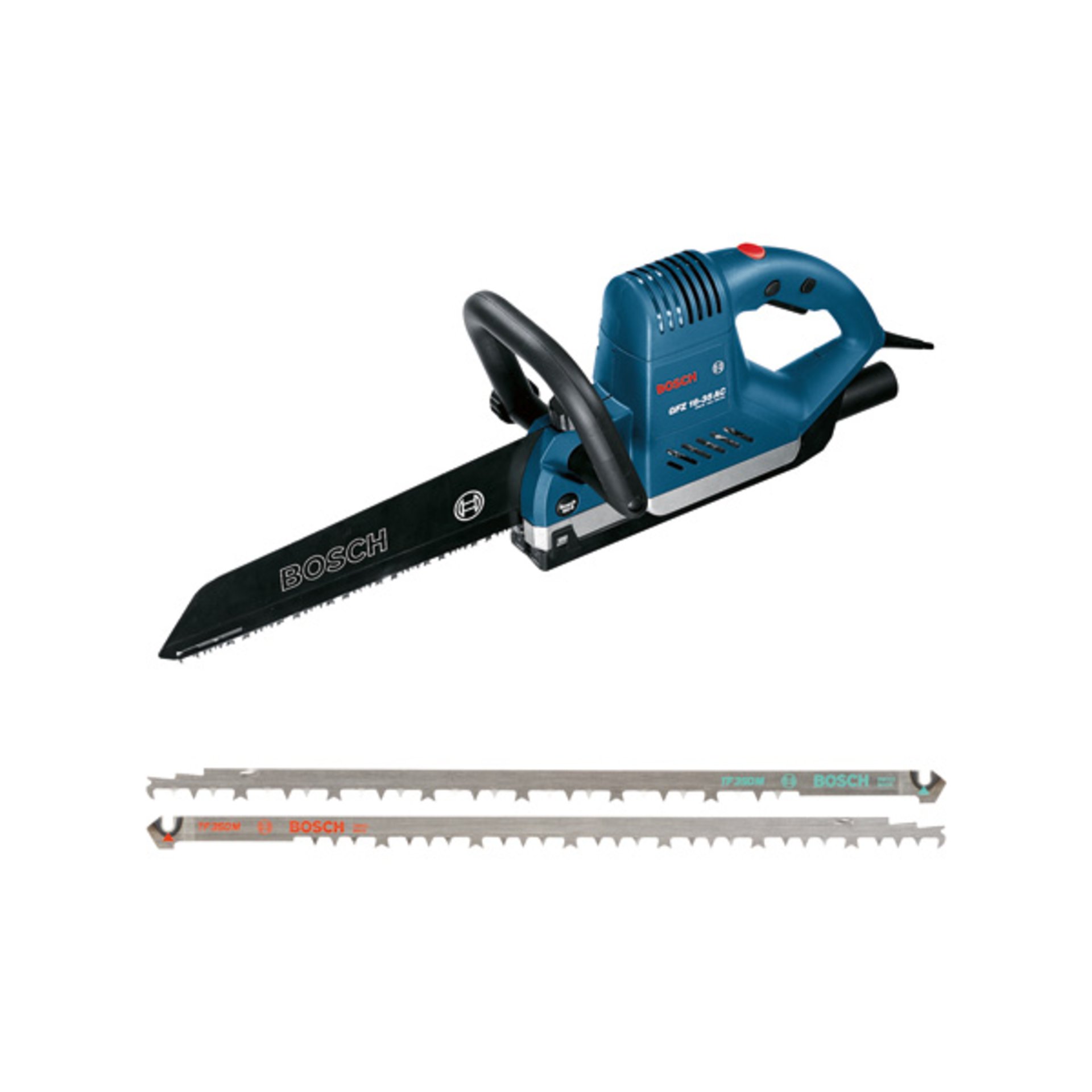 Elektrofuchsschwanz GFZ 16-35 AC, 2x Sägebl. f. Porenbet., 2x f. Holz + Kunstst.