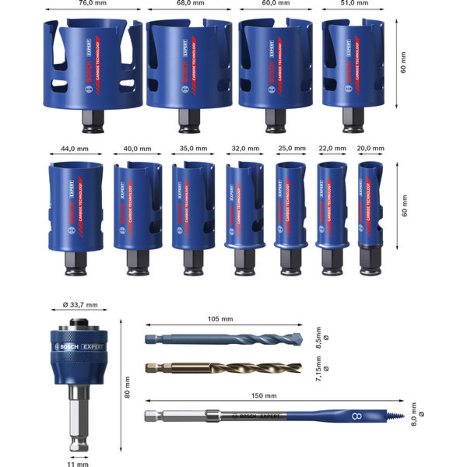 EXPERT Construction Material Power Change Plus-Lochsägen-Set, 15-tlg.