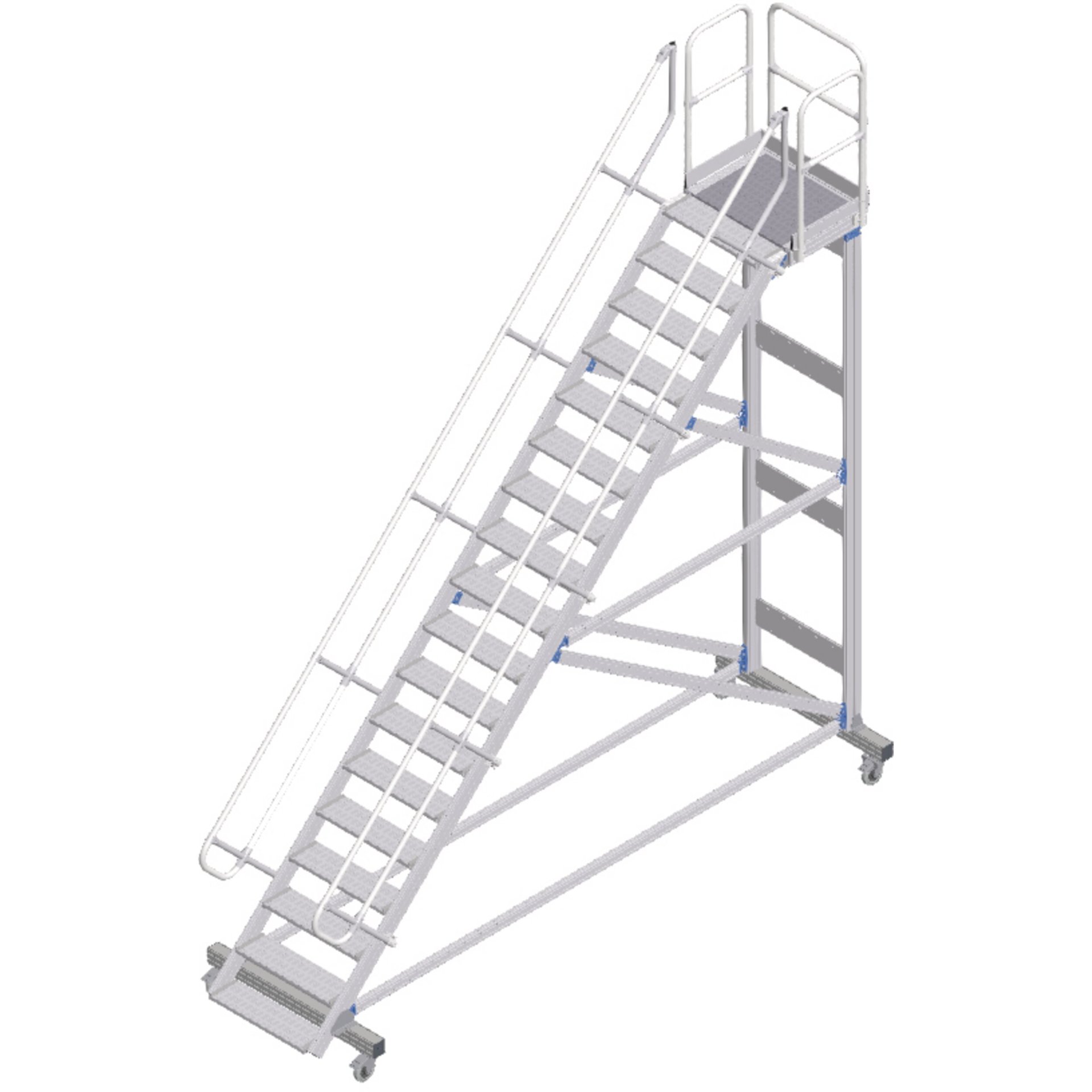 Plattformtreppe fahrbar 45° 18 Stufen, 800 mm breit, Höhe 4,08 m