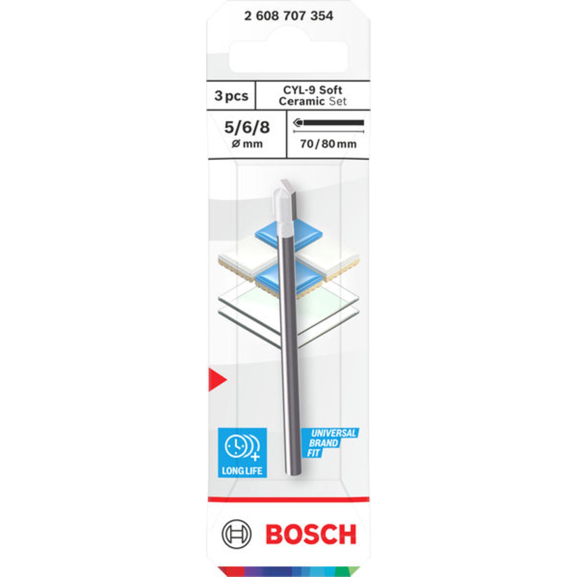 CYL-9  Soft Ceramic Bohrer-Set, 5 x 70; 6 x 80; 8 x 80 mm, 3-tlg.