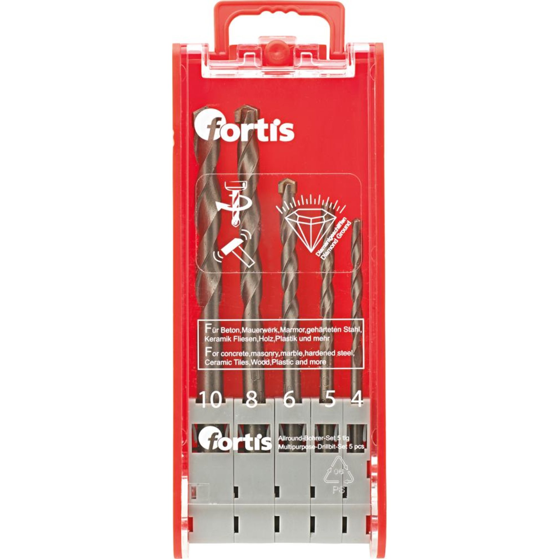 Allzweckbohrer-Set 5tlg. 4,5,6,8,10x120mm FORTIS