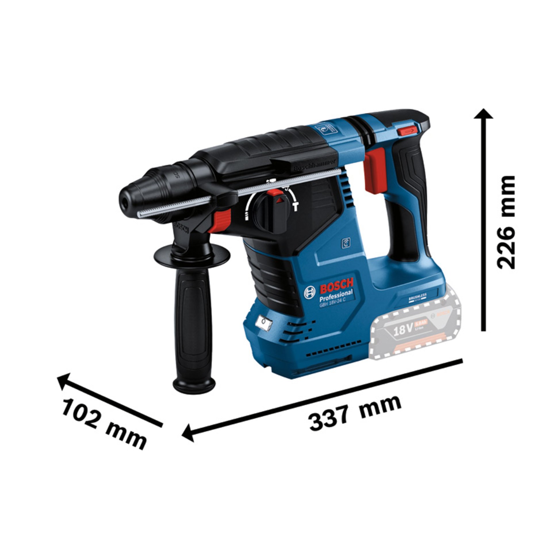 Akku-Bohrhammer mit SDS plus GBH 18V-24 C, 2 x Akku GBA 18V 5.0Ah in L-BOXX