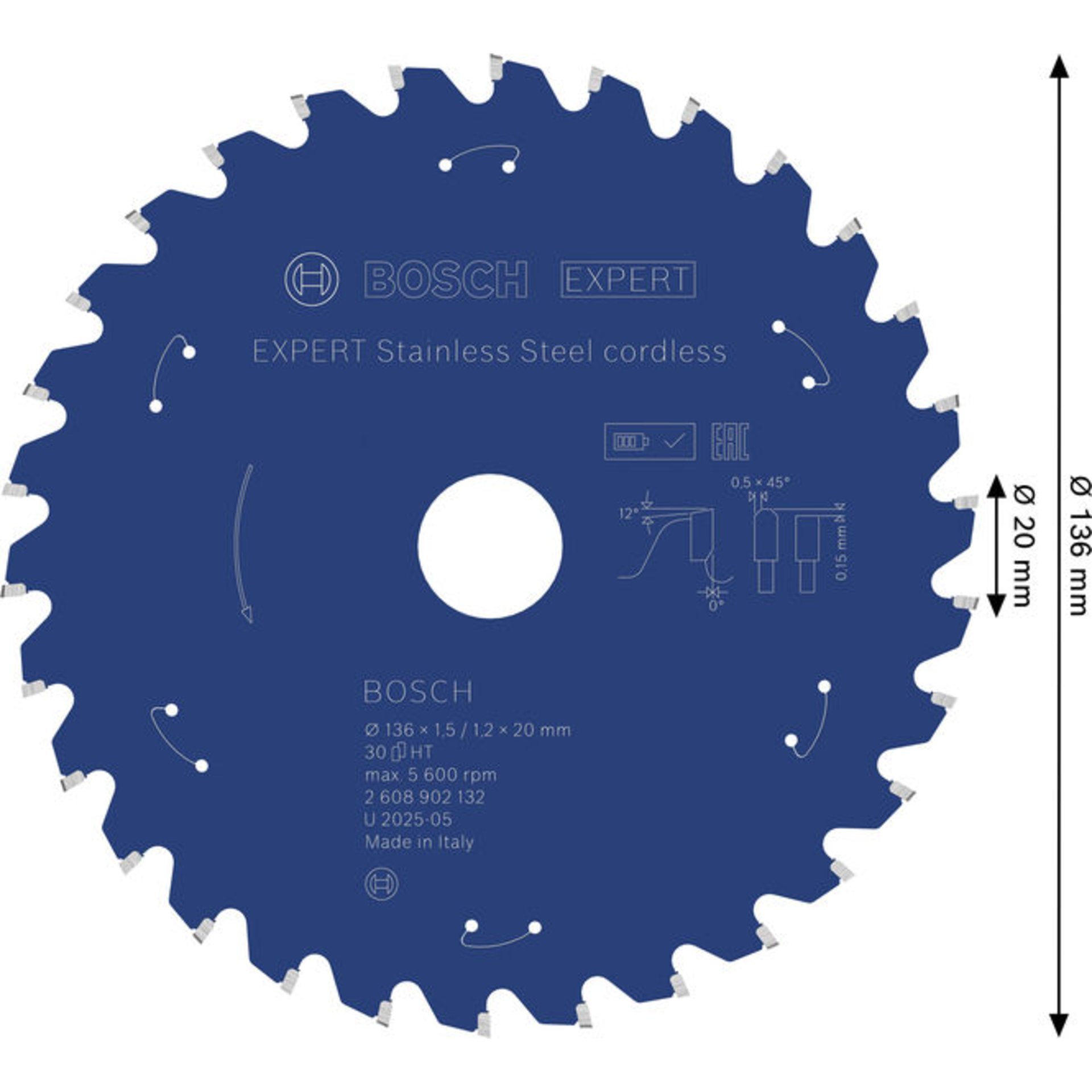 EXPERT Stainless Steel Kreissägeblatt, 136x20 mm, Z30