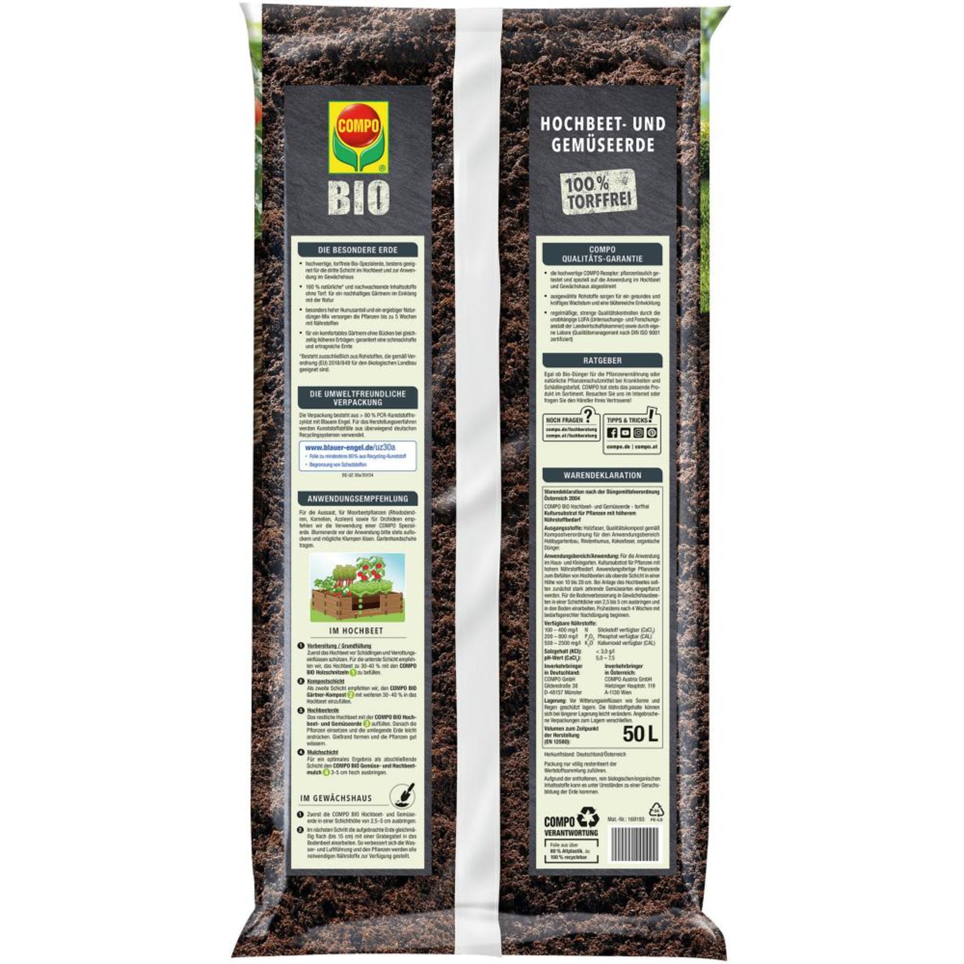 Hochbeet- und Gemüseerde BIO torffrei 50l