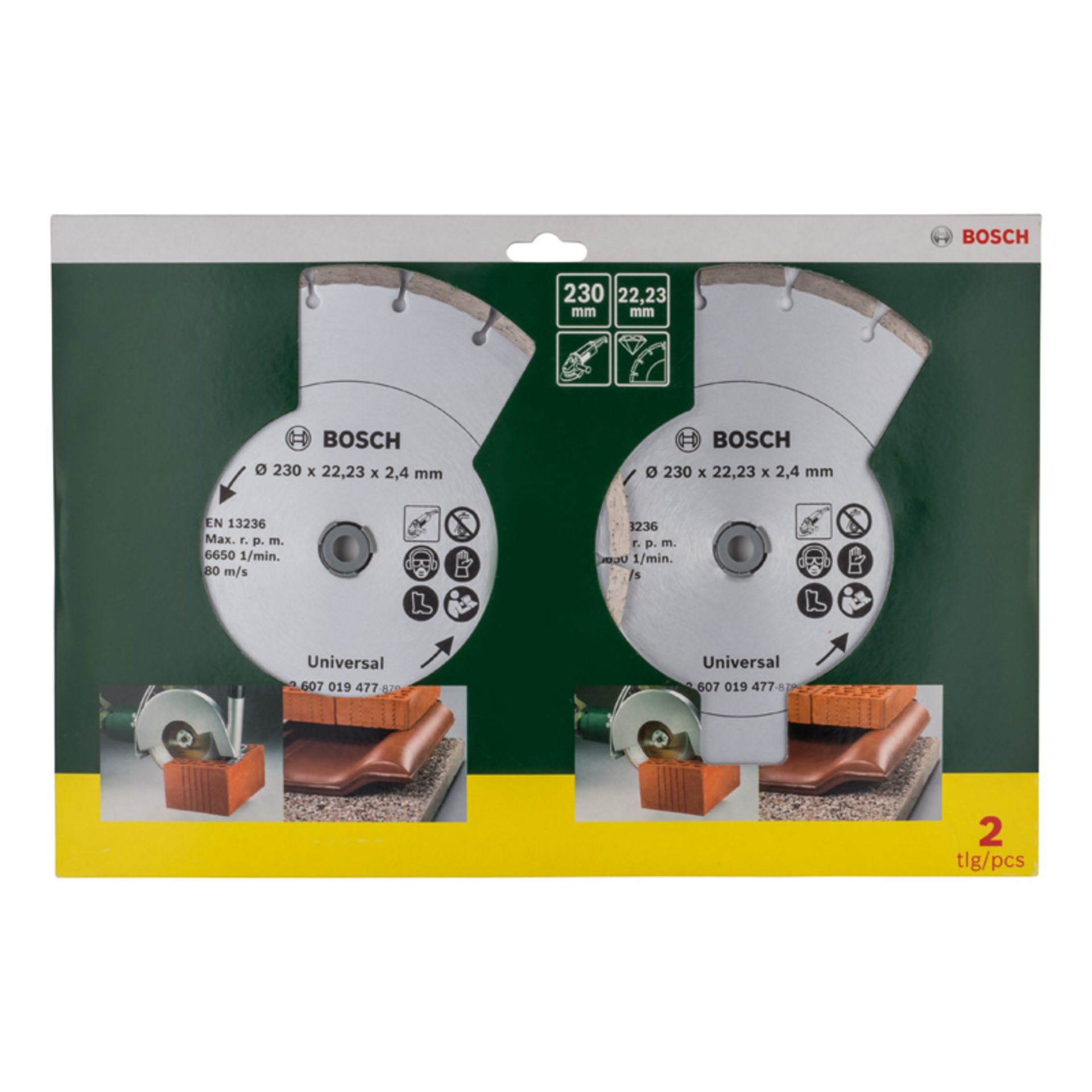 Diamanttrennscheibe für Baumaterial, Durchmesser: 230 mm, 2er-Pack