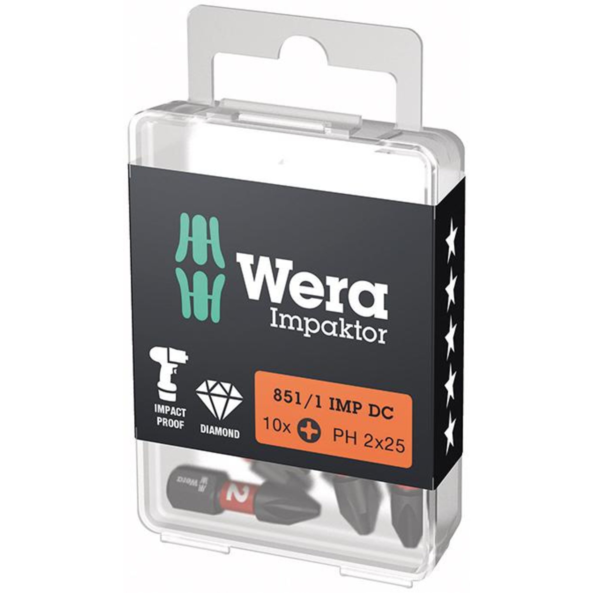 Bit Impaktor 1/4" DIN 3126 C6,3 PH2x25mm 10er Pack Wera