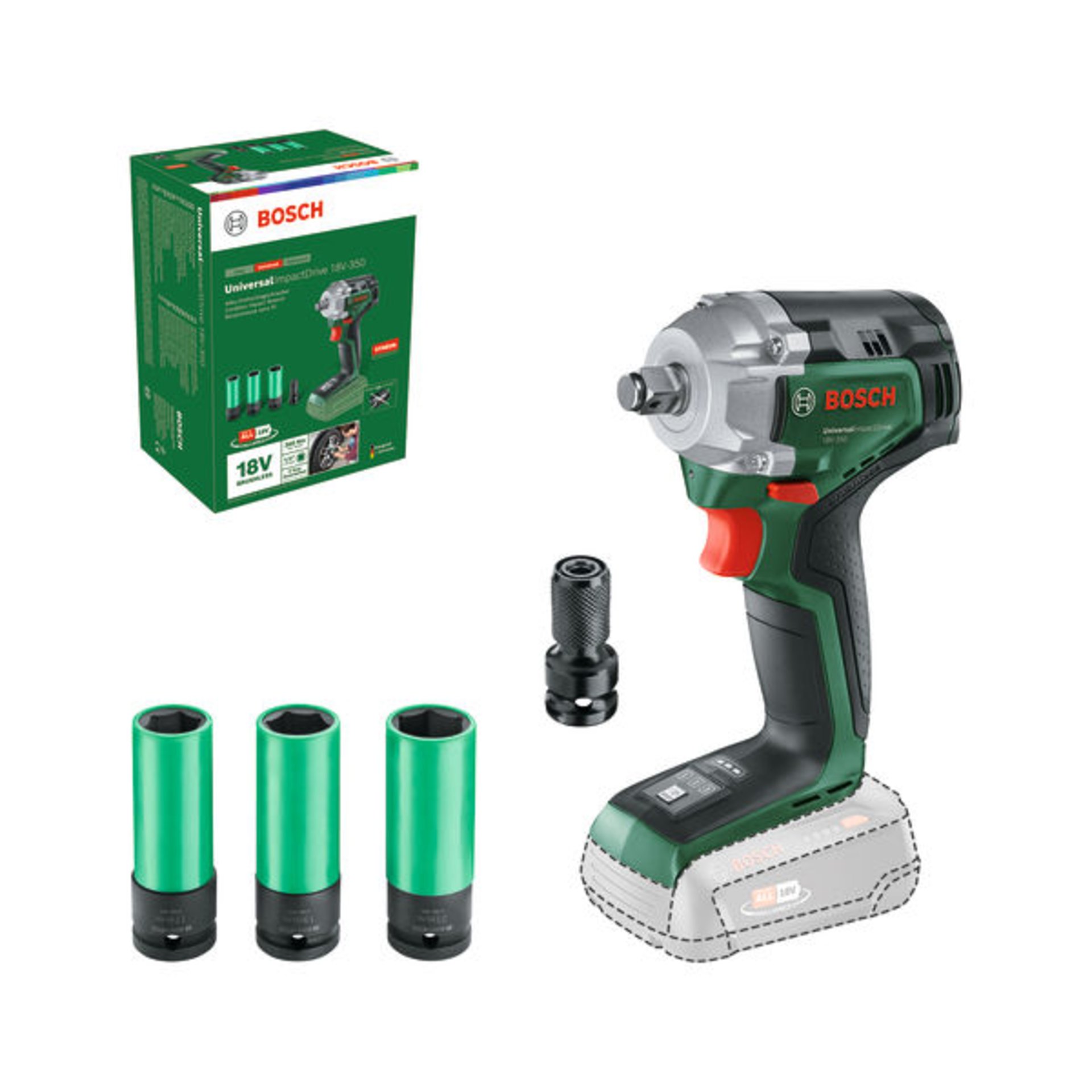Akku-Drehschlagschrauber UniversalImpactDrive 18V-350 + 3 x Steckschlüssel