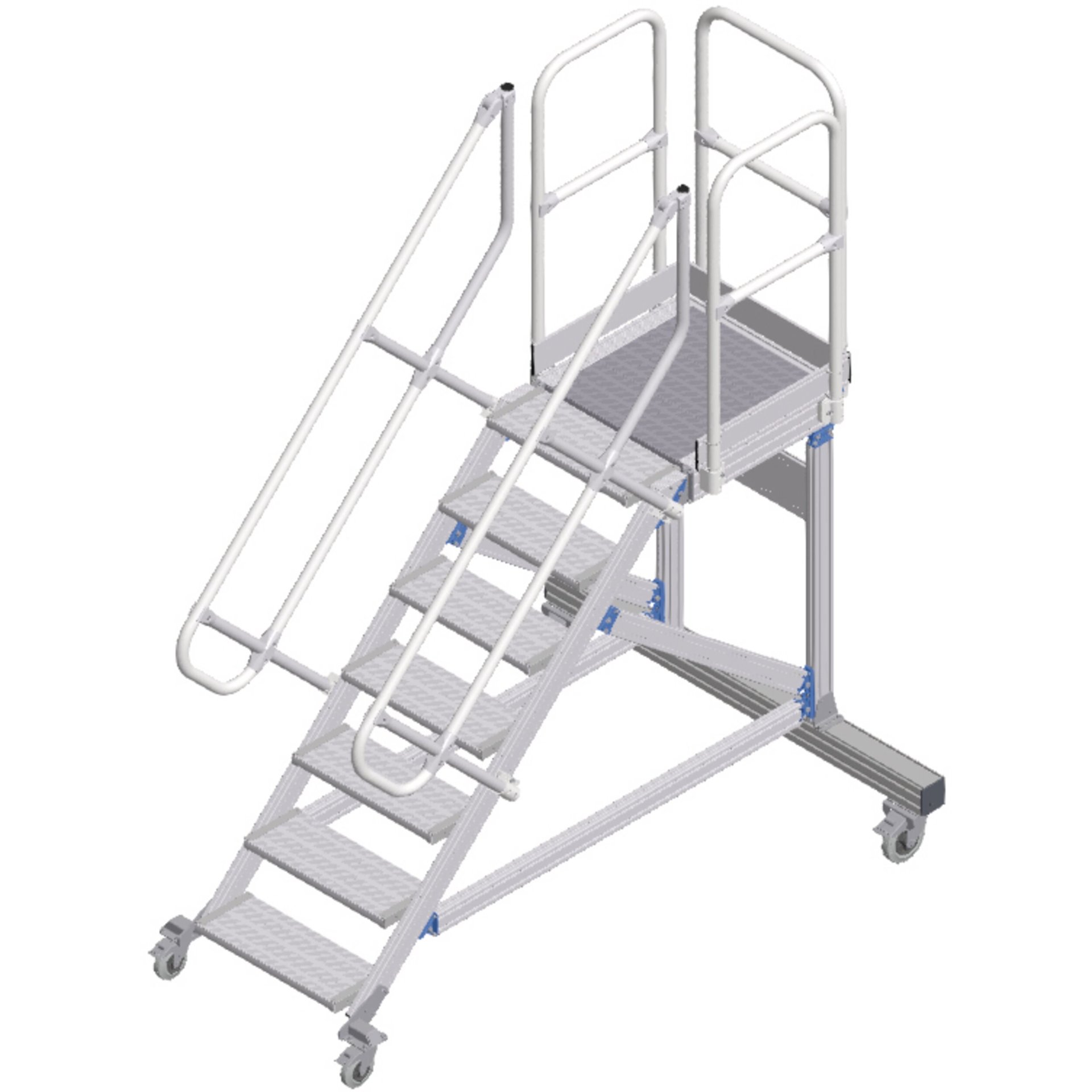Plattformtreppe fahrbar 45° 7 Stufen, 600 mm breit, Höhe 1,50 m