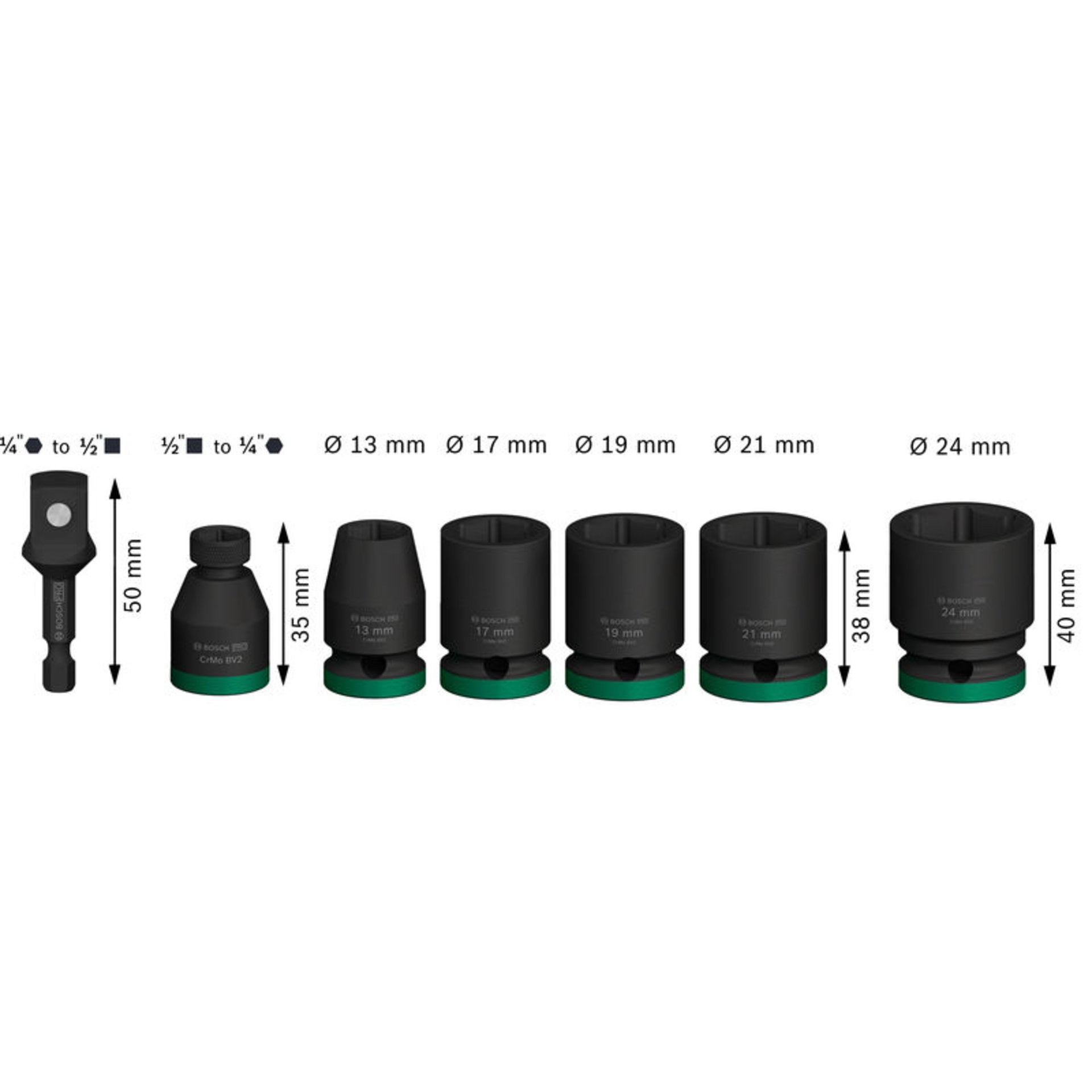PRO Steckschlüssel Set mit Adapter, 1/2 Zoll, Standard, 7-tlg.